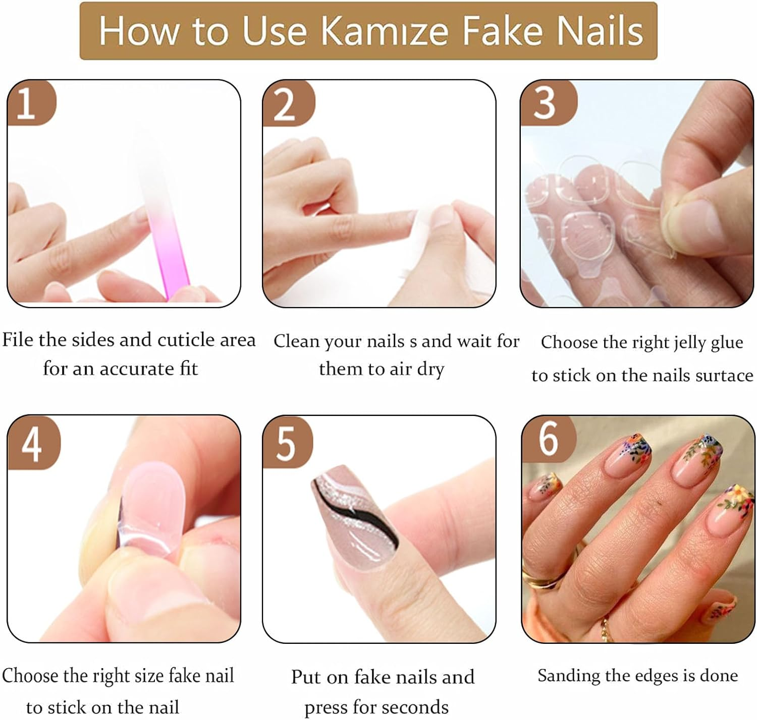 Square Press on Nails Short Cute Floral Nails Acrylic False Nails with Rainbow Flower Designs Artificial Nails Press Ons Reusable Glue on Nails for Women and Girls 24 Pcs image number 2