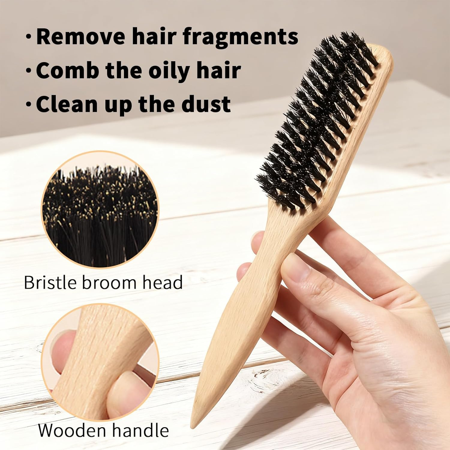 2Pcs Slick Back Brush, Boar Bristle Hair Brush Set, Pointed Tail Beard Brush, Wooden Handle Styling Brush, Hair and Beard Care Smooth Back Comb, Suitable for Men and Women image number 5