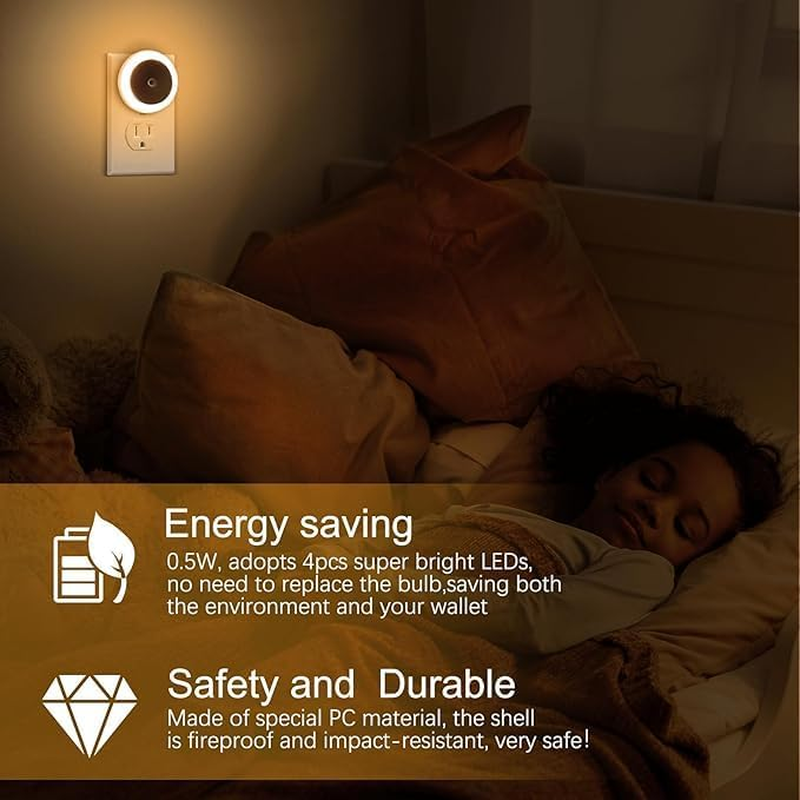 6 Pack Plug-In Night Lights with Dusk to Dawn Sensor, 0.5W Warm White LED Nightlights for Bedroom, Bathroom, Hallway, Kitchen, AU Plug