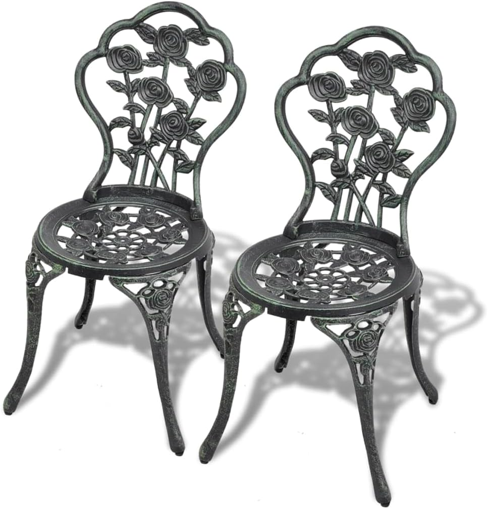 'Vidaxl Romantic Black Bistro Chairs - Duo Set with Decorative Floral Details, Cast Aluminium & Iron, Outdoor Furniture