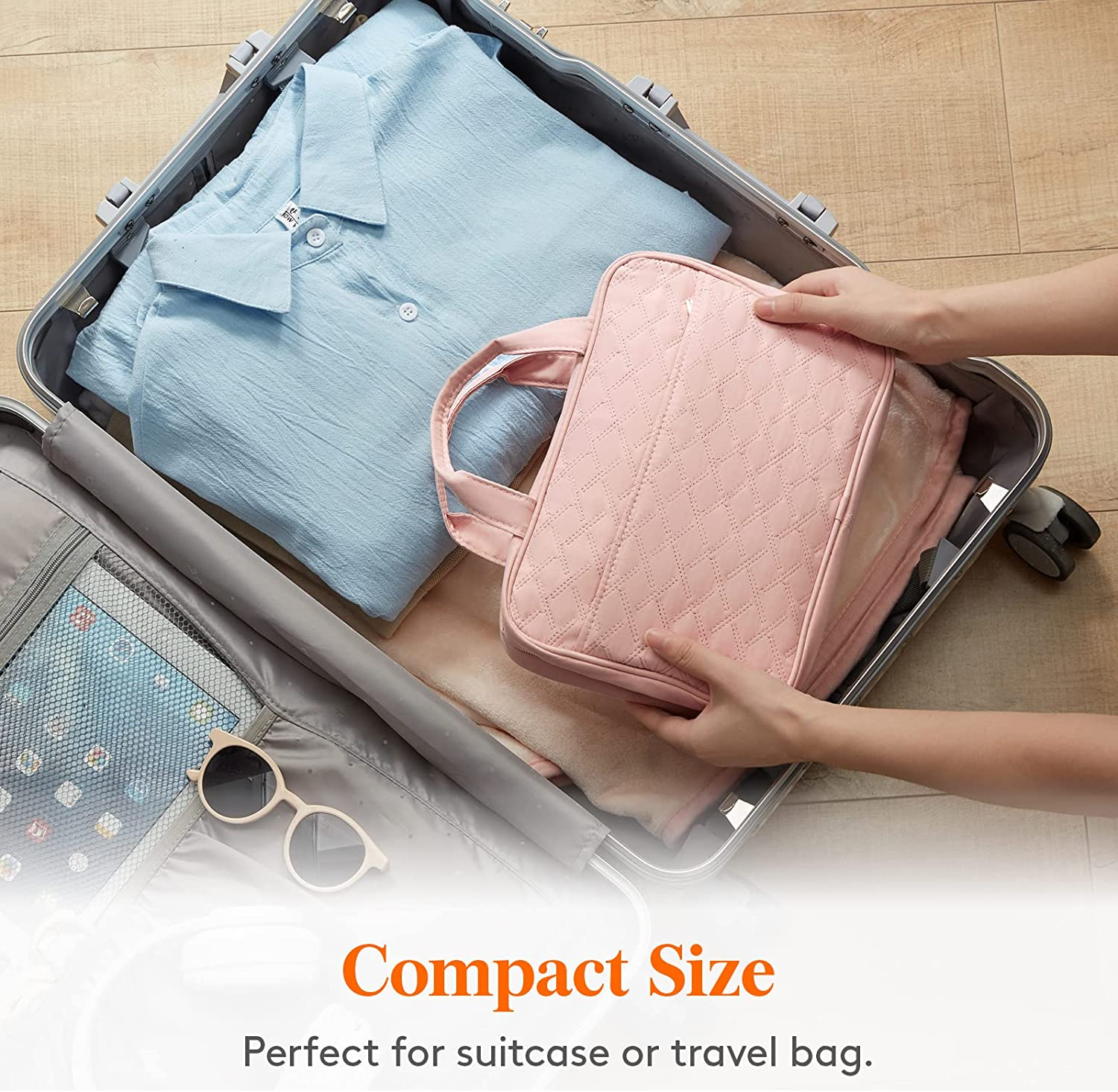 Lifewit Travel Toiletry Bag, Large Hanging Makeup Bag Organiser for Women, Transparent Travel Cosmetic Bag with Hanging Hook for Full Size Bottles, Vacation Essentials, Medium, Pink