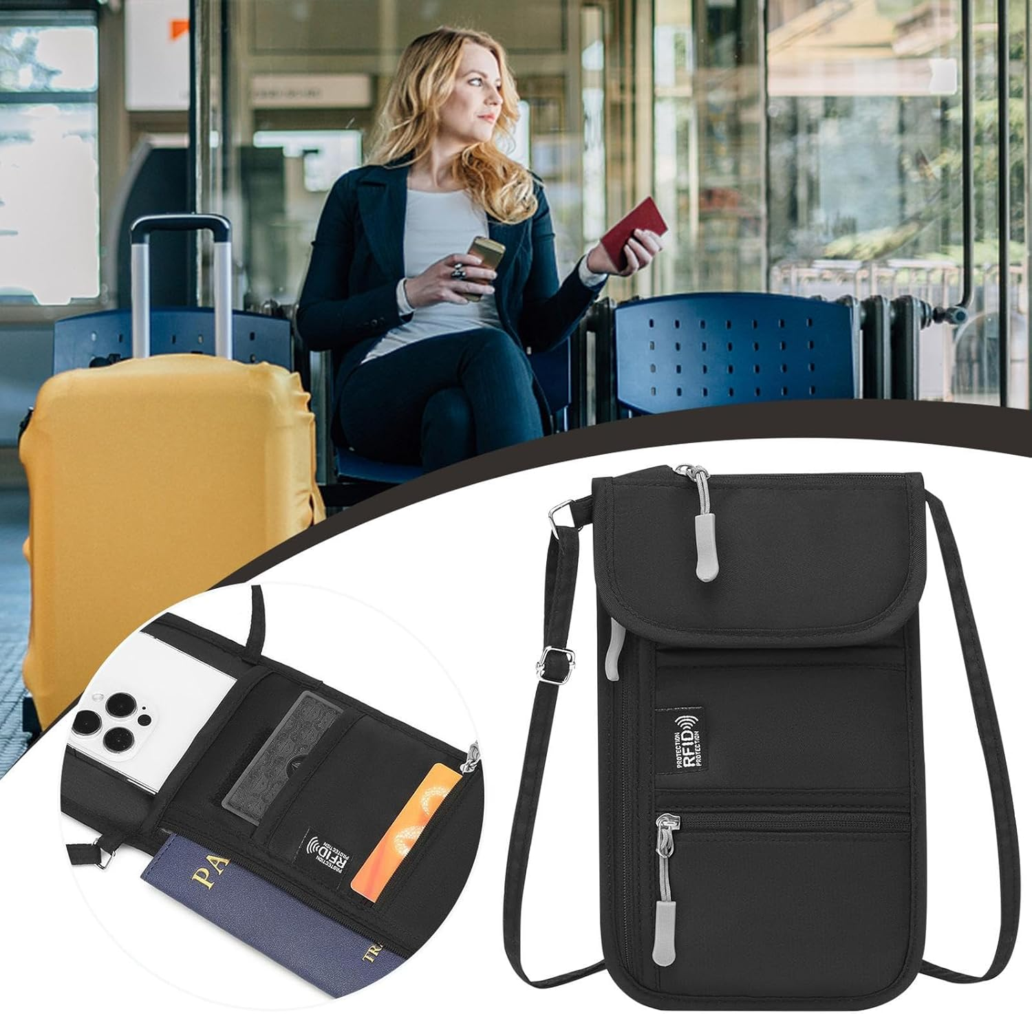 Passport Holder | Wallet for Travel with Protection, Card Holder Anti-Theft for Mobile Phone for Gym Work Beach Travel Running Holiday Hiking Campegg image number 1