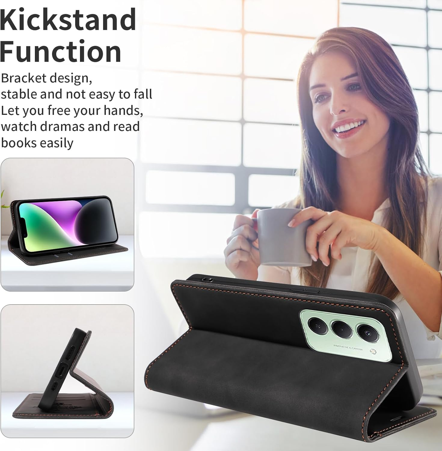 DEDUX Mobile Phone Case for Xiaomi Redmi 15 5G Case Premium Leather Folding Case RFID Protective Magnetic Flip Wallet Case Black - Black image number 2