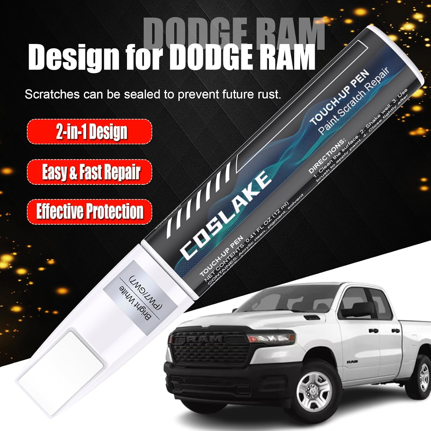 Car Touch up Paint(Patriot Blue Pearl-Coat(Ppx/Rpx)) for Dodge Ram, Car Paint Scratch Repair Kit, Quick & Easy Solution to Repair, 2 in 1 Scratch Remover Pen with 2PCS Disposable Micro image number 2
