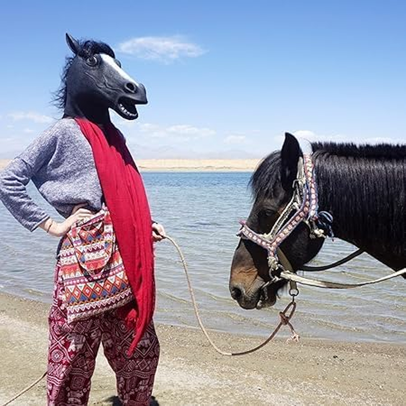 Horse Mask Party Dress up Horse Head Masks for Adults Men Masquerade (Black,1Pcs) image number 3