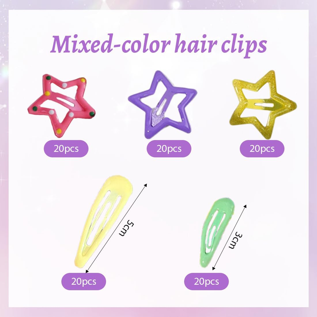 ROKZELT Pack of 100 Hair Clips Girls Children Hair Clips Girls Metal Star Hair Clips with Snap Closure Colours Cute Small Hair Clips Hollowed Star Hair Pin