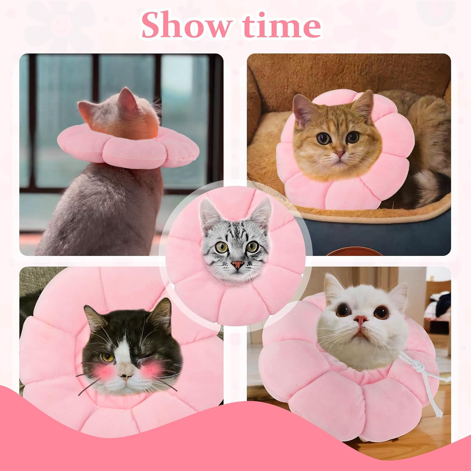 HYLYUN Cat Cone Collar Soft - Cute Pink Flower Cat Recovery Collar, Adjustable Cat E Collar, Surgery Recovery Elizabethan Collars for Kitten and Cats image number 2