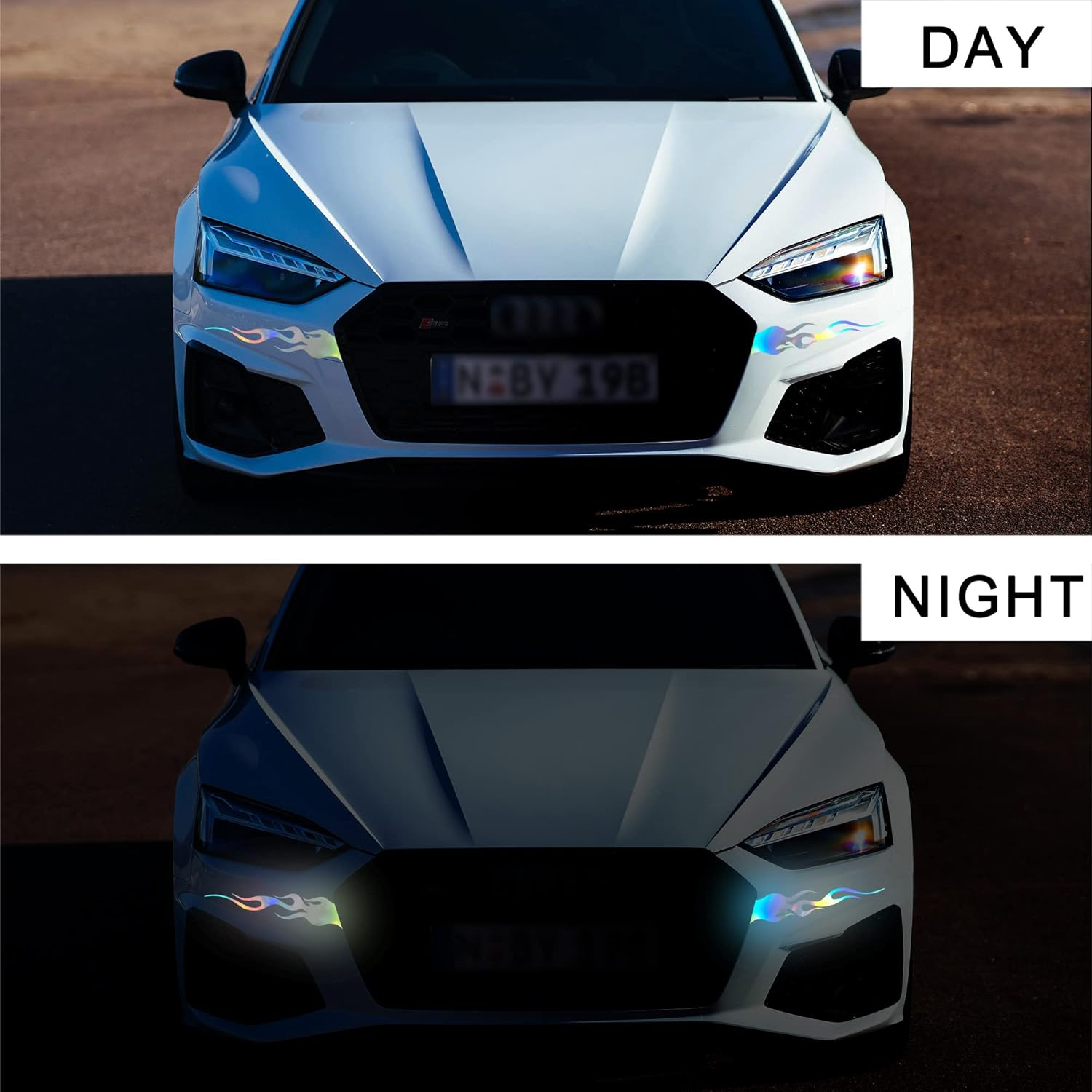 TOMALL 4 Pcs 7.8'' Flame Reflective Sticker for Car Vinyl Racing Sports Flame Stripe Decal for Golf Cart Off-Road Vehicles Motorcycles Bike Skateboard Laptop DIY Decoration (Gradient) image number 1