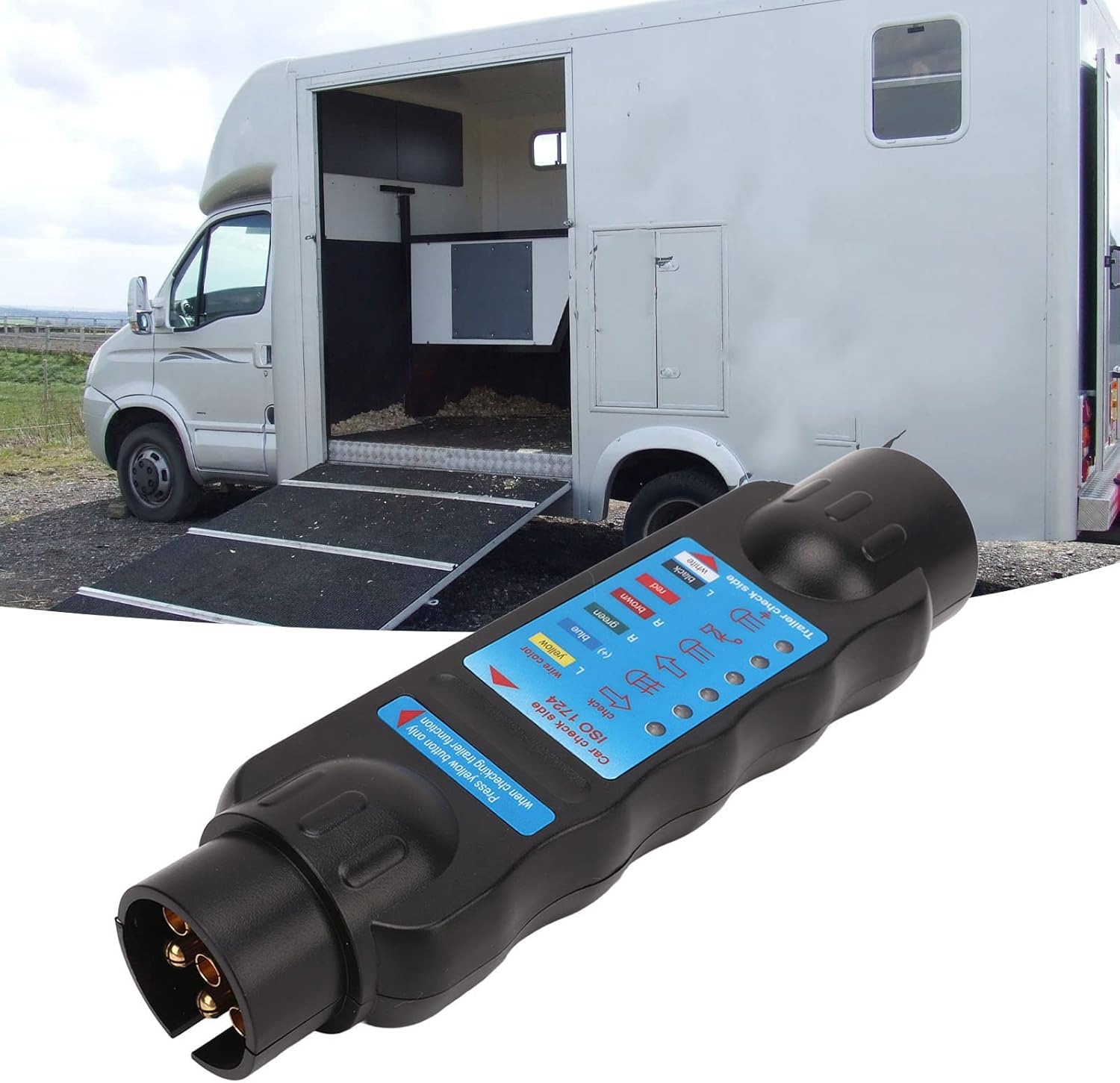 12V 7Pin Trailer Wiring Circuit Tester, ABS and Copper Trailer Wiring Tester, Black Plug Socket Diagnostic Tool for Trailers Horseboxes Carriers