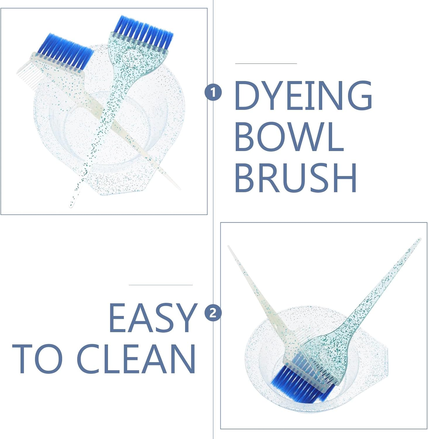 CLISPEED Salon Hair Dyeing Brush Mixing Bowl Flexible Bristles Even Hair Coloring Highlighting Bleaching Tinting Transparent Blue image number 3