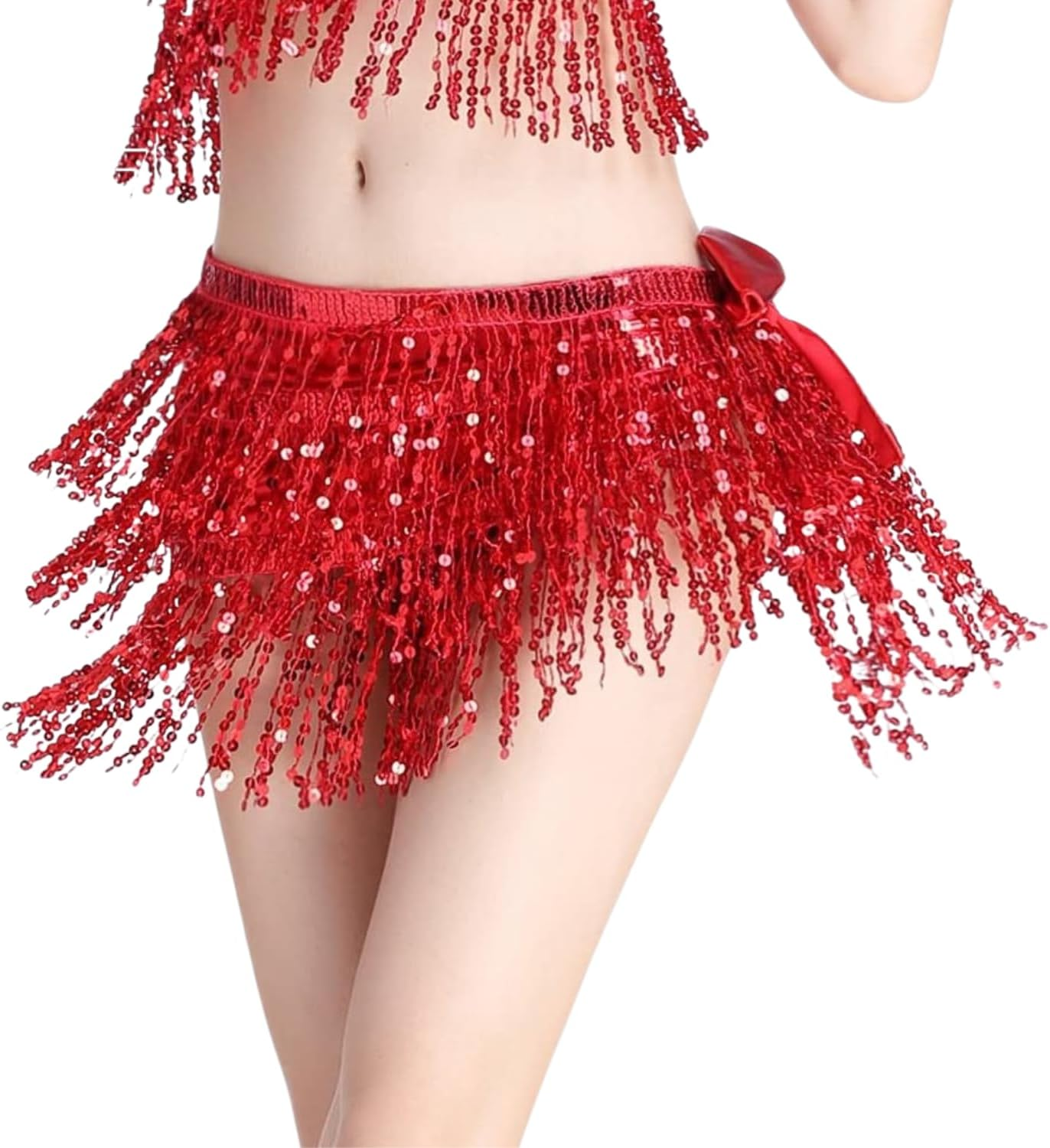 Sunblue Women'S Sequin Tassel Fringe Skirt - Adjustable Rave Hip Scarf, Sparkle Belly Dance, Festival Cosplay, Ballet Party Tutu Petticoat