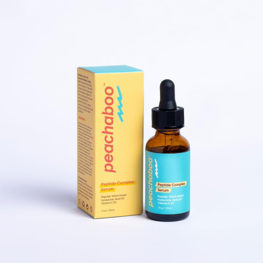 Peachaboo Peptide Complex Serum, Lightweight Face Serum Facial Oil with Hyaluronic Acid 5%, Vintamin E 2%, Aloe & Botanical Extracts for Smooth, Healthy-Looking Skin 30Ml