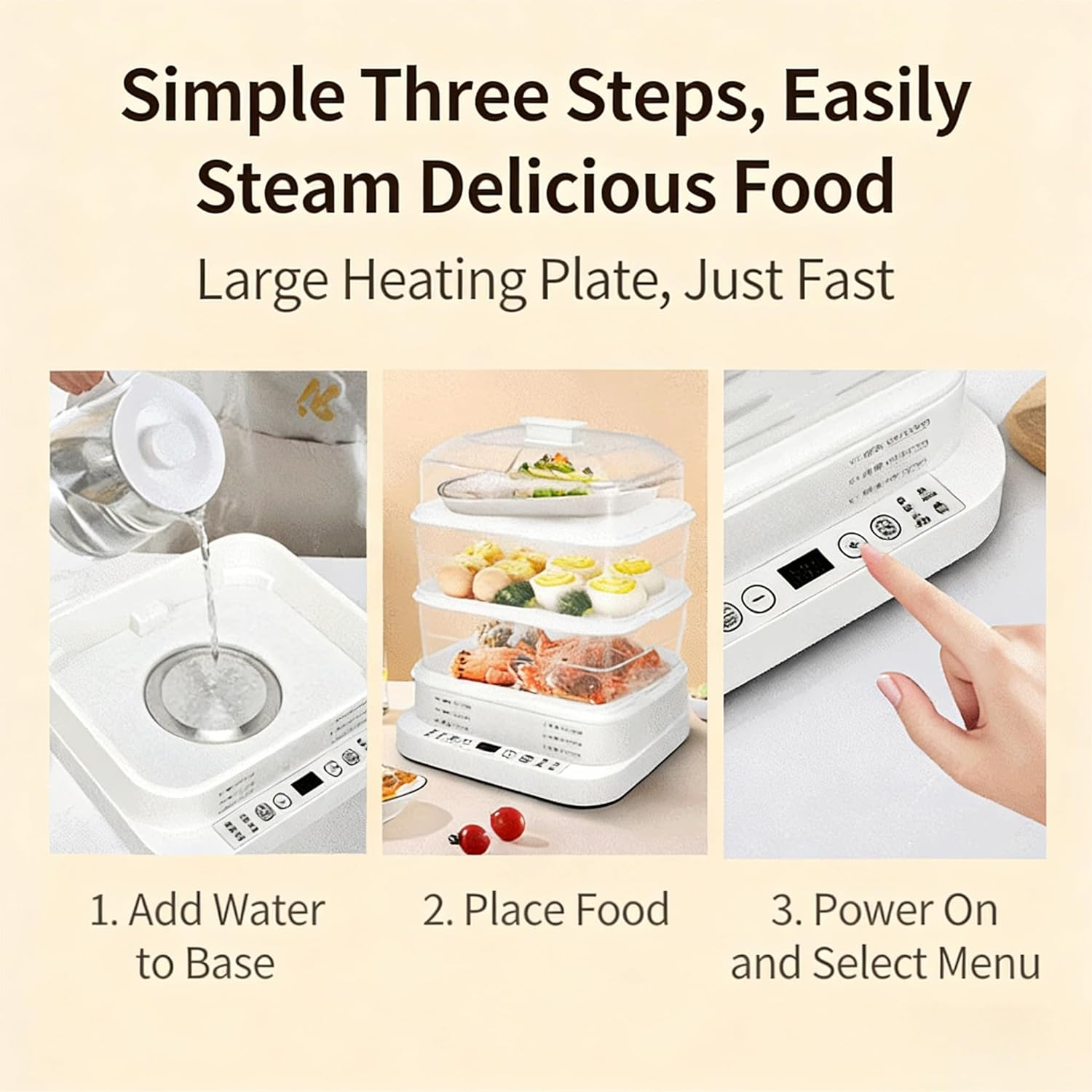 3-Tier 28L Electric Food Steamer, 800W, 220V, 50Hz, White, 320X285X400Mm, 12-Hour Smart Reservation, Multi-Function Steaming for Vegetables, Eggs, Chicken, Seafood image number 1