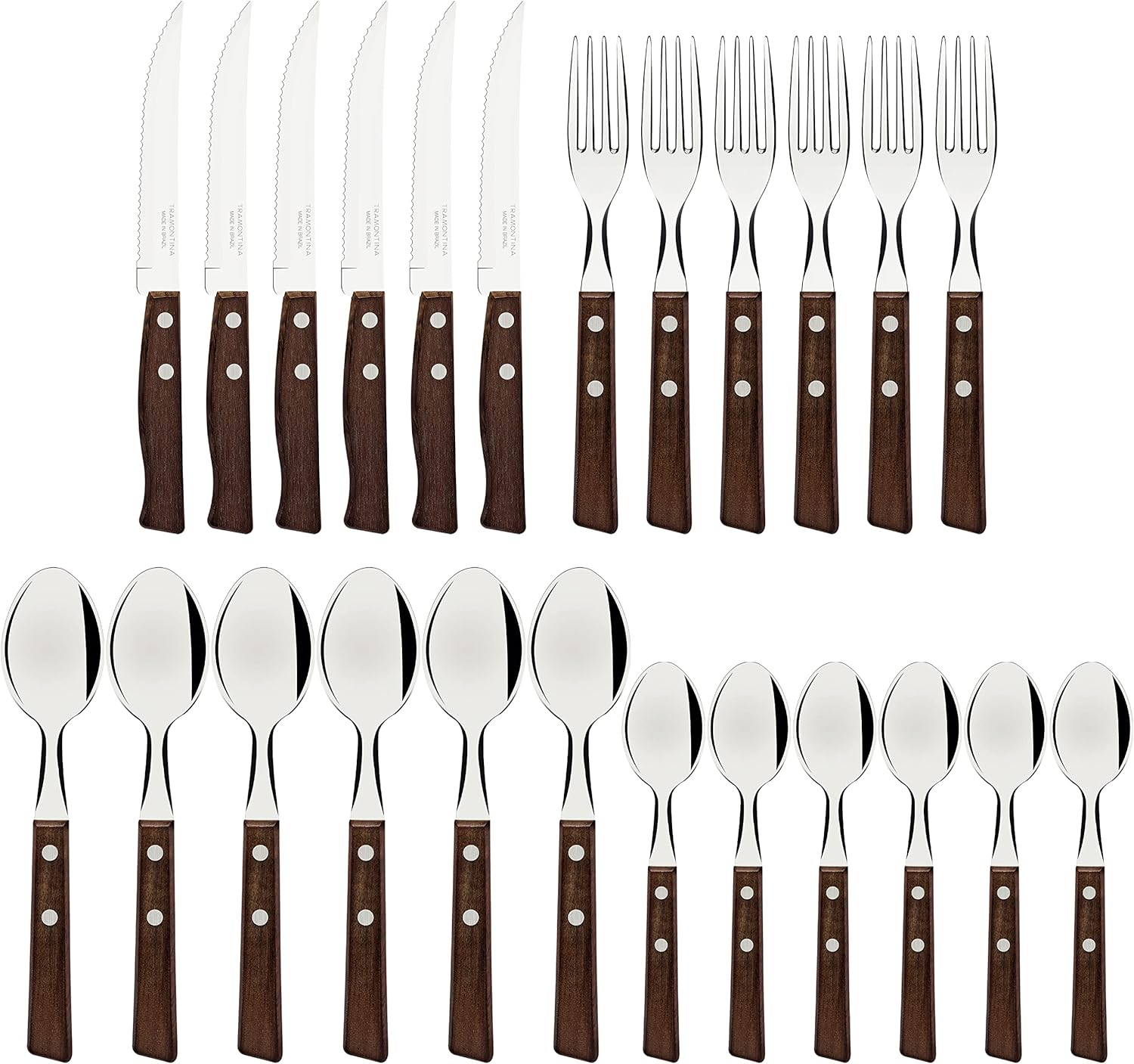 Tramontina Tradicional Stainless Steel 24-Pieces Flatware Set with Wood Handles image number 6