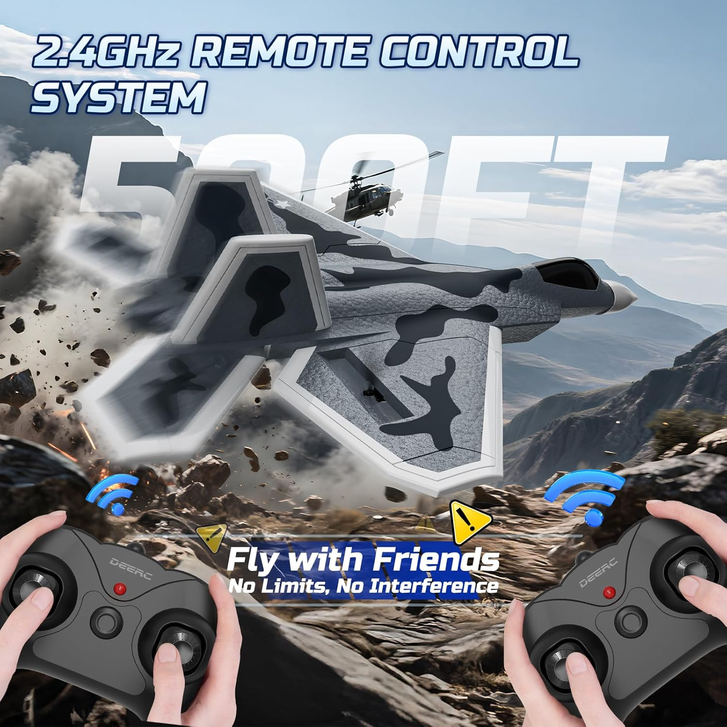 DEERC F22 Raptor 2CH RC Plane for Kids Beginners,Remote Control Airplane Fighter Toys,2.4Ghz 6-Axis Gyro Stabilizer RTF Glider Aircraft Plane with 2 Batteries,Easy to Fly for Boys Adults image number 5