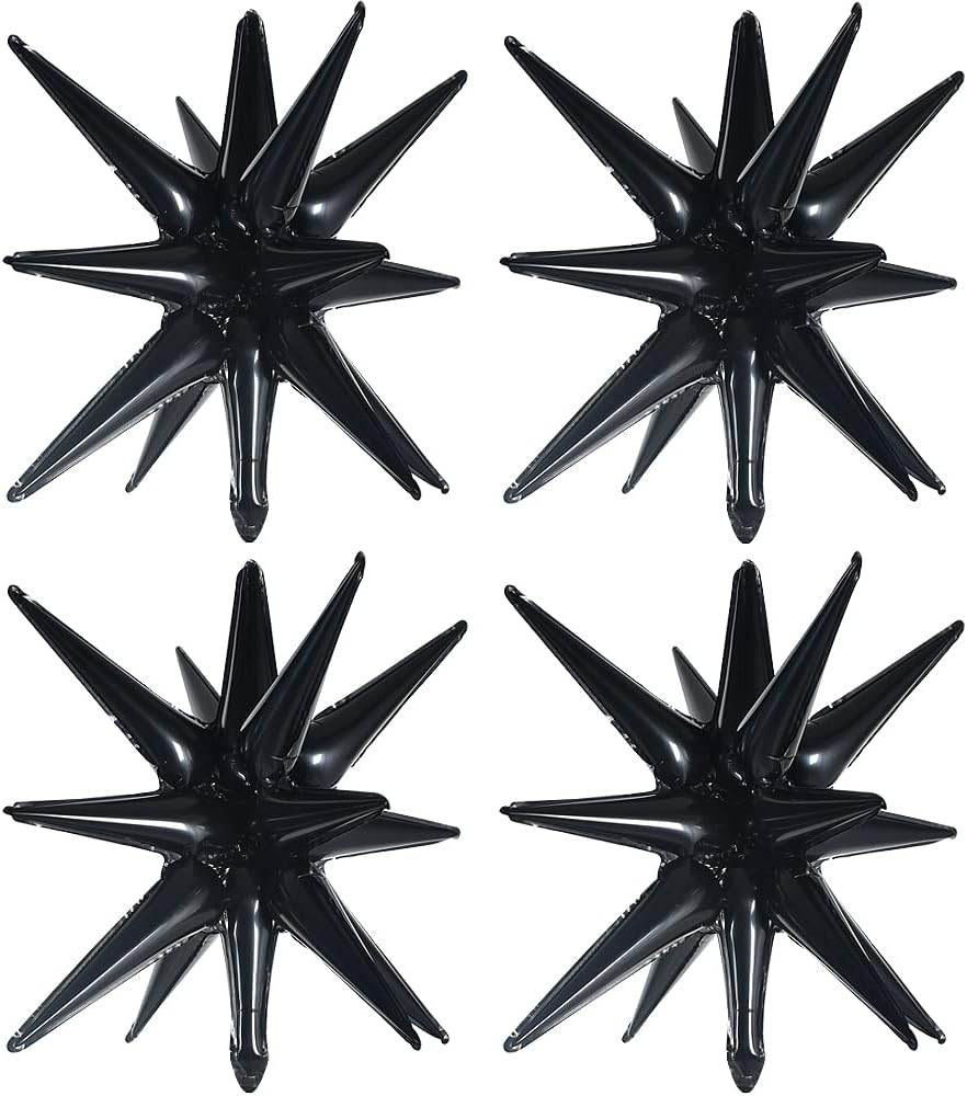 4Pcs, Black Star Balloons, Black Large Spike for Disco Party Decorations, Vintage Party, Masquerade, Halloween, Birthday, Graduation, New Year