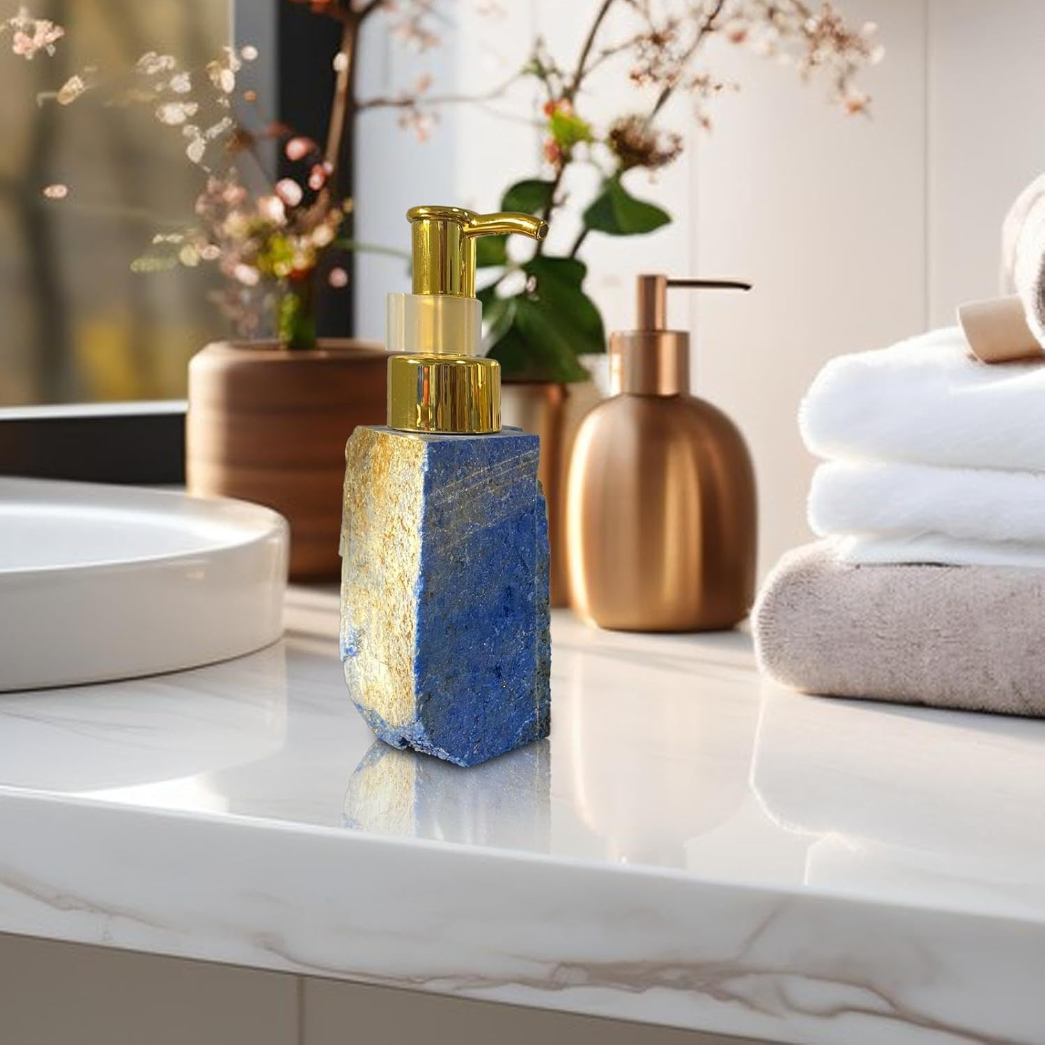 Natural Stone Soap Dispenser - Crystal Hand Soap Dispenser - Bathroom Bottles Pump - Bathroom Lotion Bottle - for Liquid Soap, Shampoo, Lotion Home Decor - Gray Flash image number 6