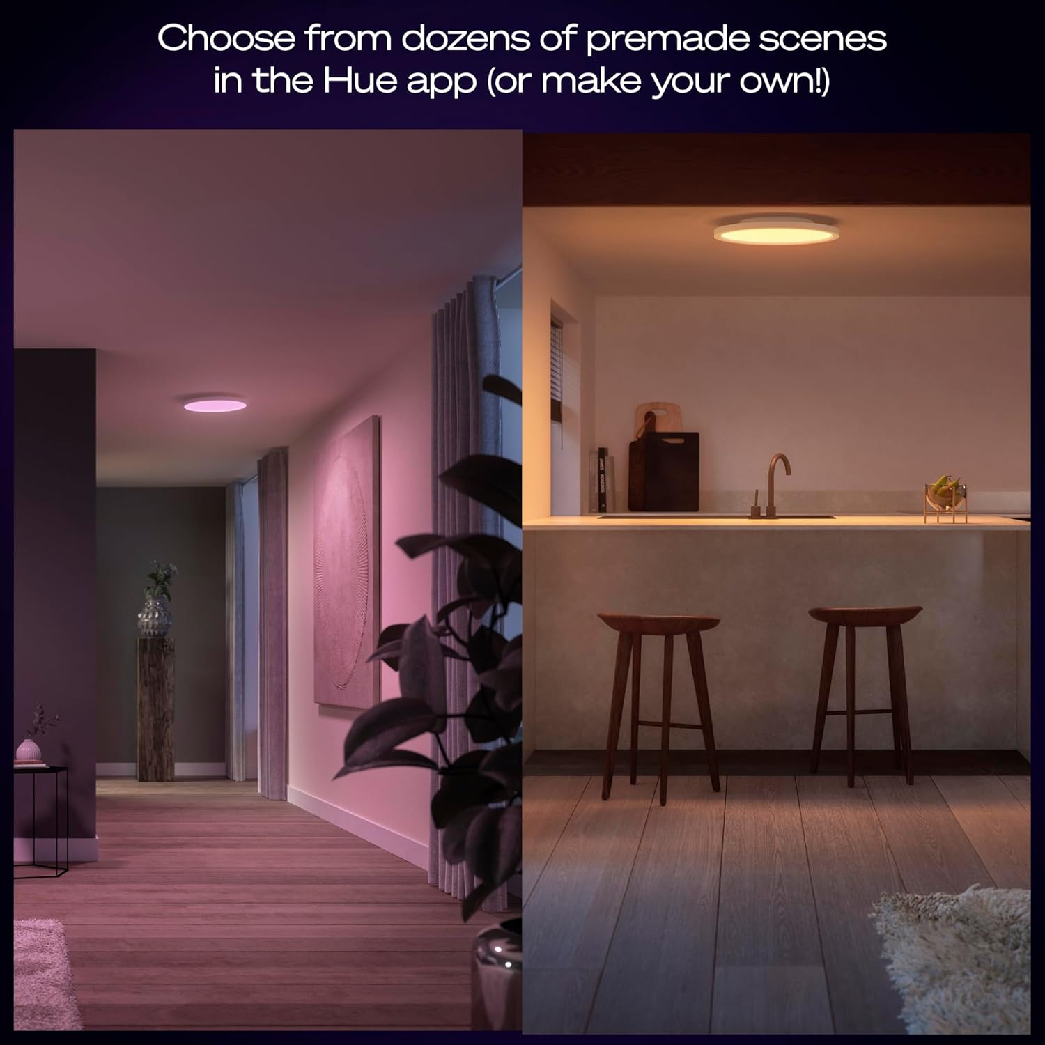 Philips Hue Devote Connected LED Panel, White and Color Ambiance, round 30 Cm, 16.6 W, 2000 Lumens, White Frame for Indoor Lighting, Ceiling, Living Room, Kitchen, Hallway