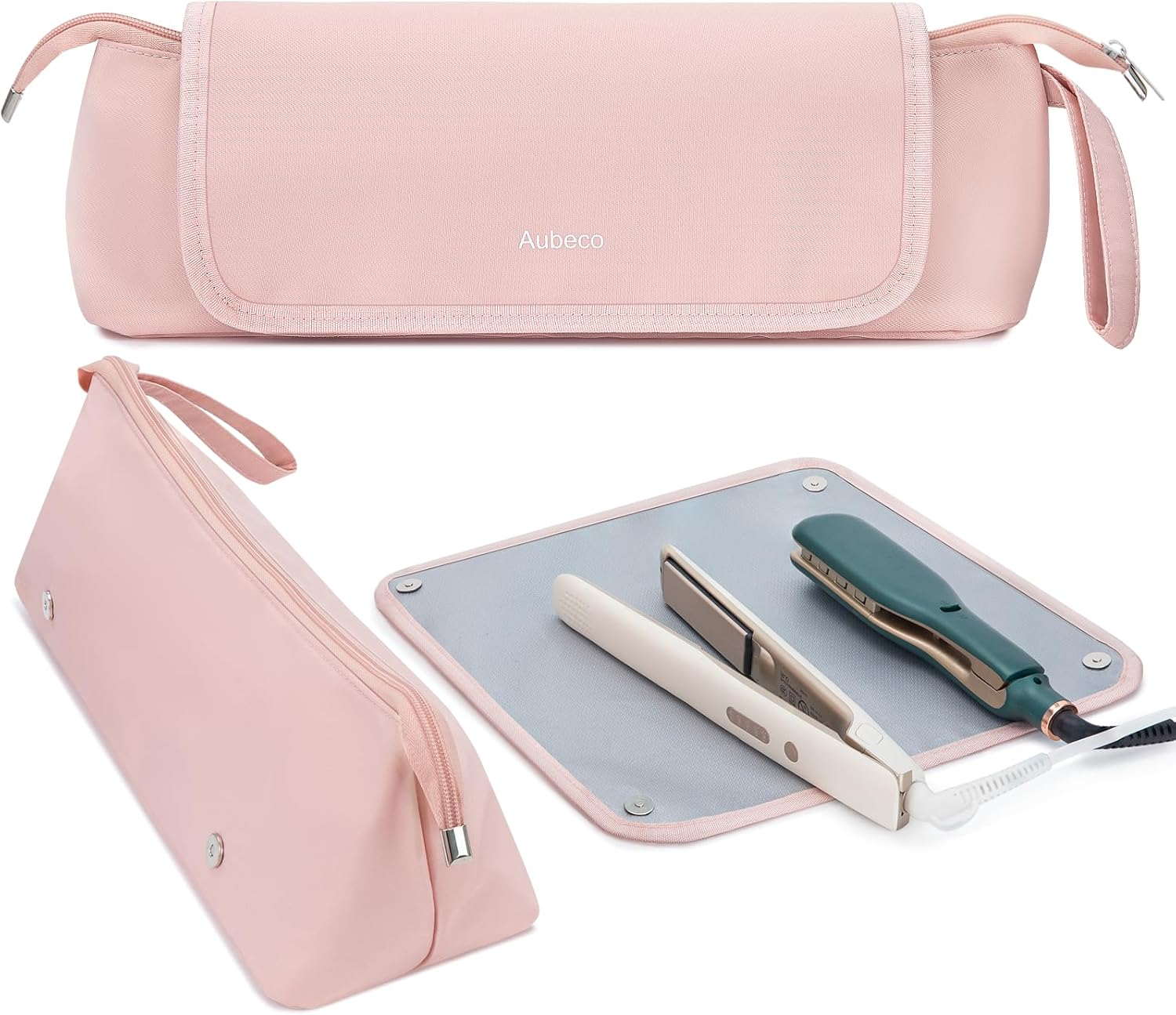 Aubeco Hair Tools Travel Bag, Removable Fireproof Mat, 2-In-1 Portable Organizer, Large Capacity Hot Tools Travel Bag for Flat Irons, Curling Irons, Hair Dryers, Black