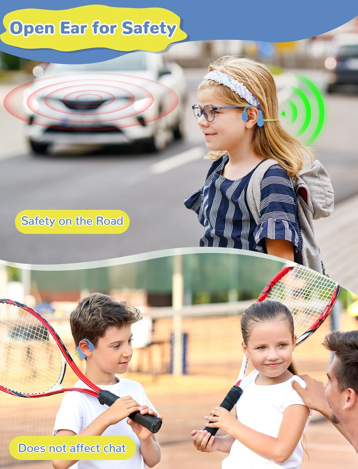 Kids Headphones, Wirelss 5.3 Air Conduction Open Ear Headphones Lightweight Kids IPX5 Waterproof with Microphone for School, Home and Outdoor-Blue image number 4