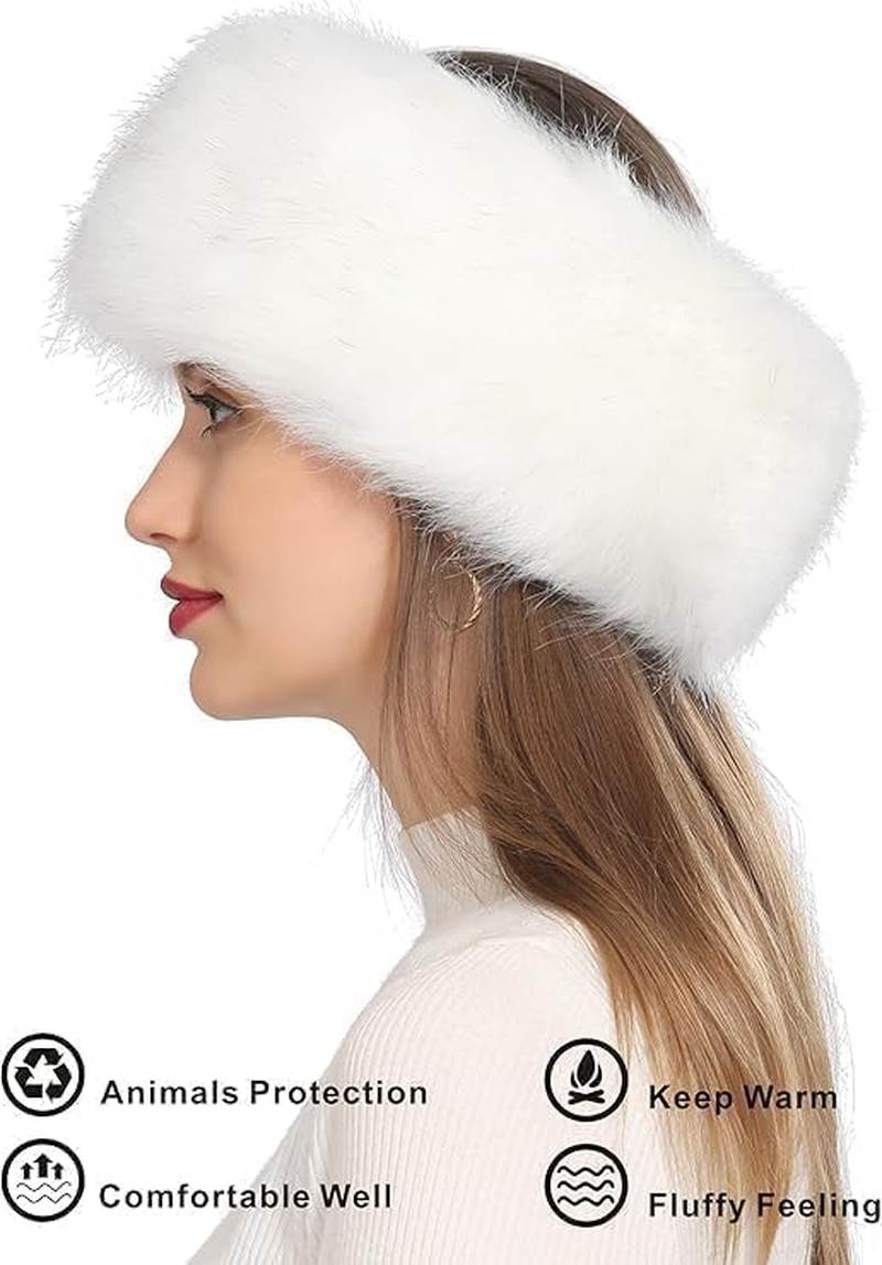 Faux Fur Headband for Women &ndash; Elastic Fuzzy Winter Earwarmer Headband for Cold Weather & Ski Earmuff（21-23.5 Inch） image number 4