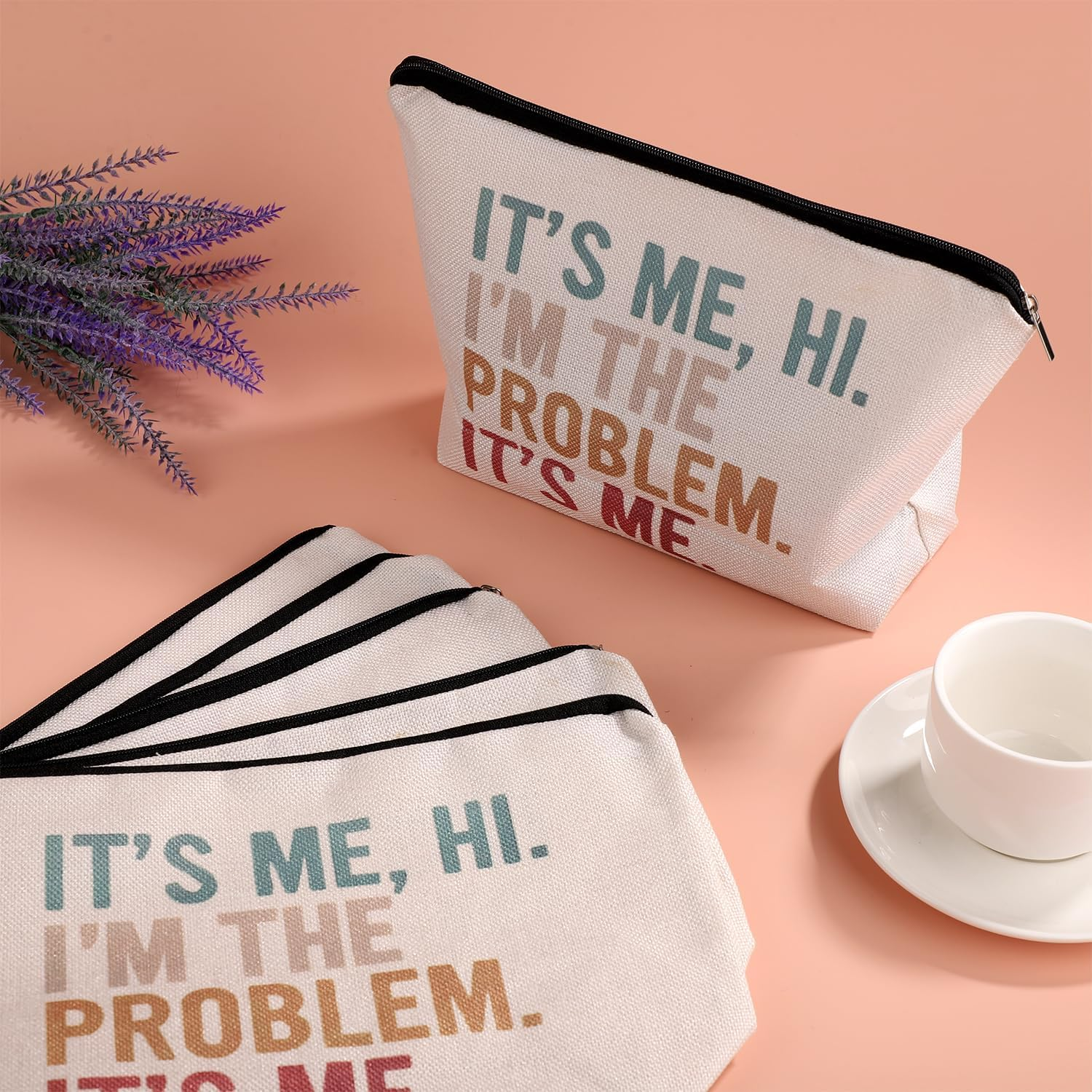 NQEUEPN It'S Me Hi I'M the Problem It'S Me Makeup Bag, 10.43X7.09 Inch Humor Cosmetic Bags with Zipper Beach Travel Pouch Funny Sarcastic Cosmetic Bag Goodie Bags for Women Bestie Gift, White, M