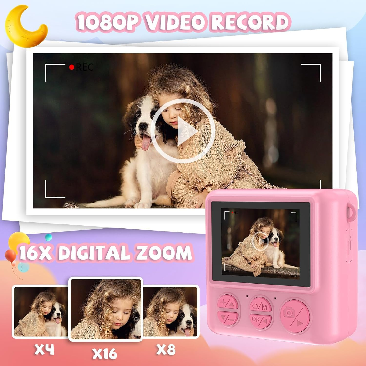 Omebel Kids Digital Camera, Instant Print Camera for Kids, HD Video, 32GB SD Card, Portable Toddler Camera for Girls & Boys Age 3-12, Christmas Birthday Gifts, Kids Camera & Photo Kids Toys (Pink) image number 6