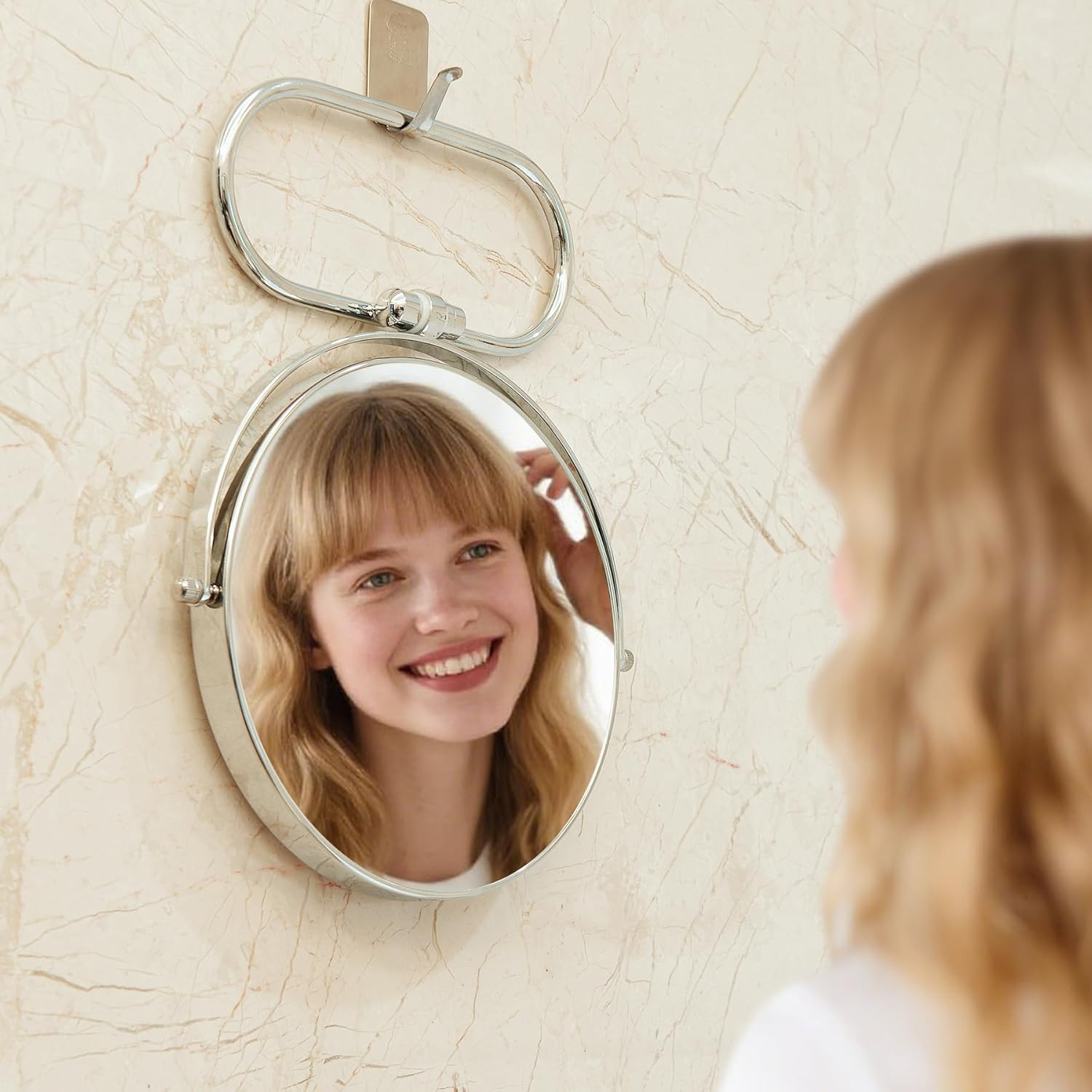 Portable Folding Travel Makeup Mirror,1X/3X Magnifying Vanity Mirror,Double-Sided 360&deg; Swivel,Handheld & Wall Hanging Metal Mirror for Home and On-The-Go Use,No Light (3Inch) image number 1