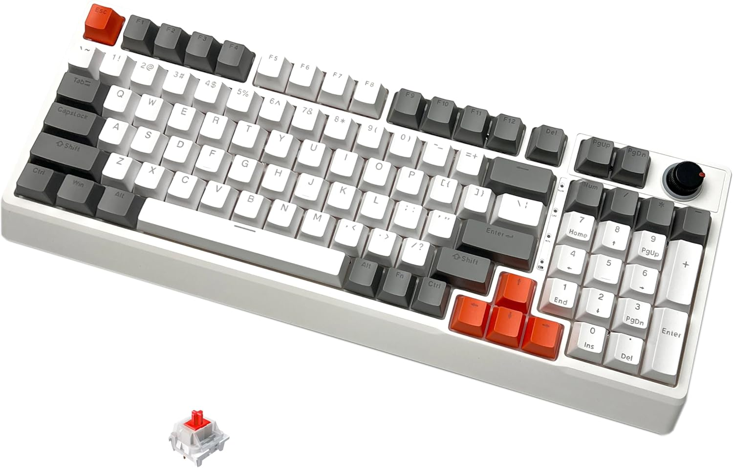 K41 98 Keys Mechanical Keyboard with Knob, Gaming Keyboard, 2.4Ghz/Bluetooth/Type-C, 4000Mah Battery, QWERTZ RGB Compatible with Windows/Mac (Red Switch, White & Gray) image number 4