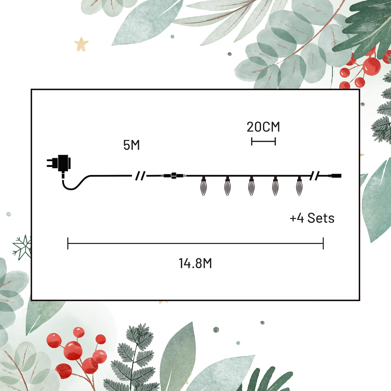 Lexi Lighting 50 Leds Large Pinecone Connectable Fairy Lights String, Candy, 9.8M Light Chain with 8 Functions Mode, Memory Hold, Classic Style for Traditional Xmas D&eacute;cor image number 6