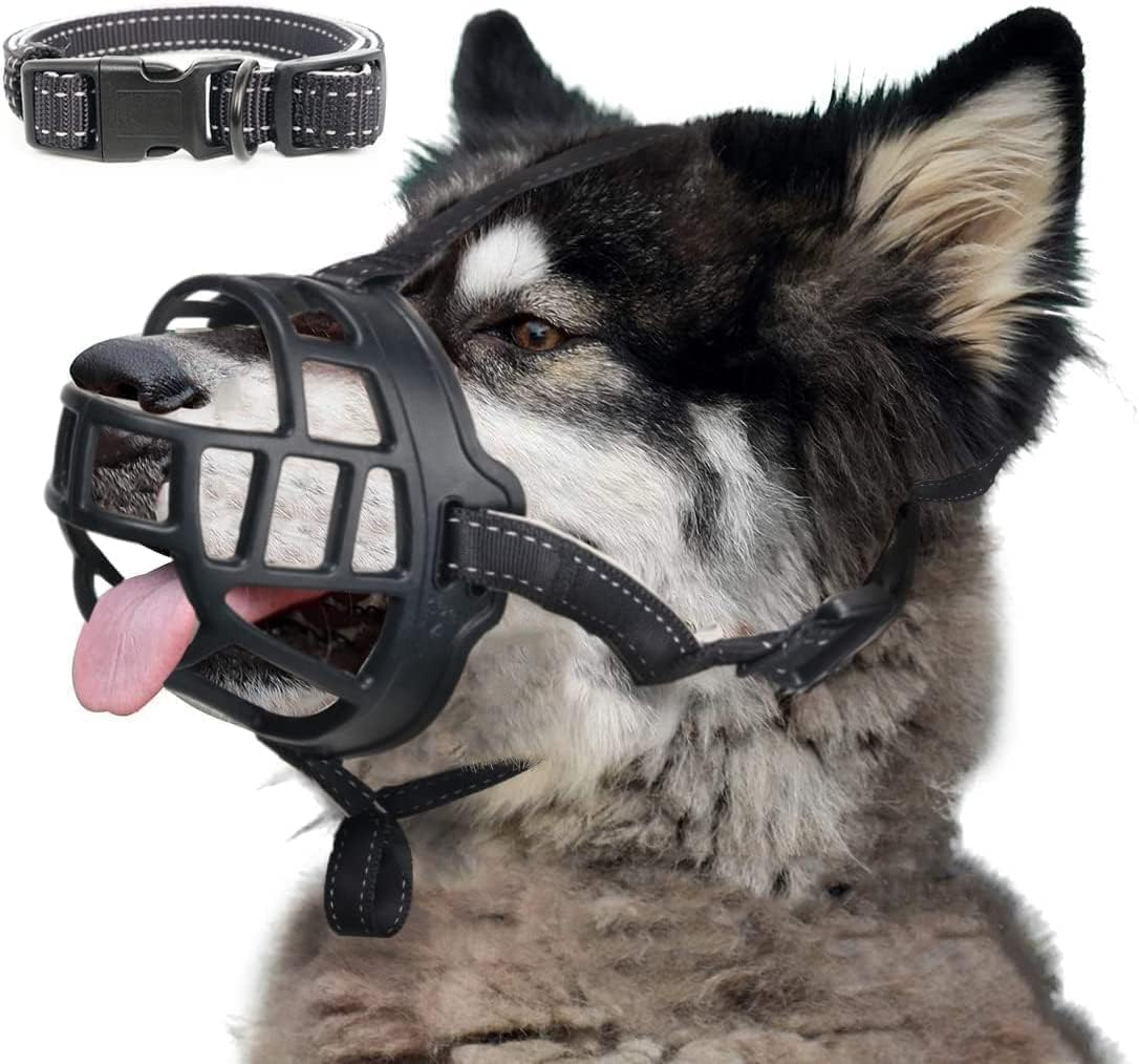 Dog Muzzle, Soft Silicone Basket Muzzle for Dogs, Allows Drinking, Prevents Unwanted Barking Biting and Chewing, Included Collar (Black, 3#) image number 1