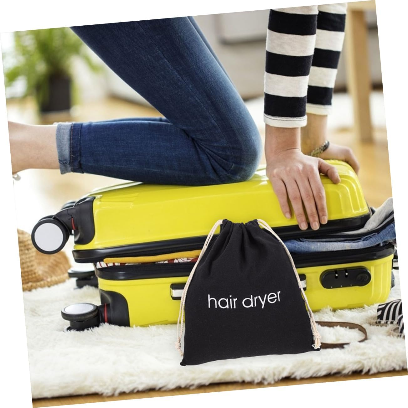 HAPINARY 2Pcs Canvas Hair Dryer Drawstring Bag Safe Storage Pouch for Home Travel image number 3