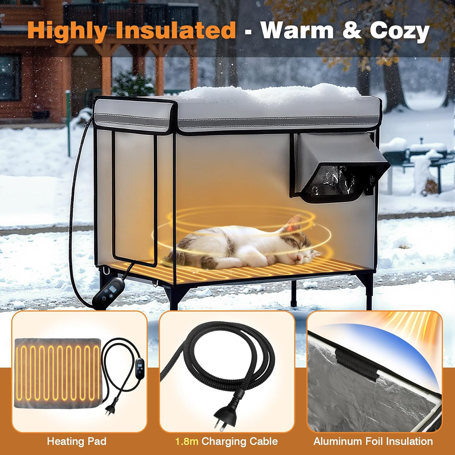 Advwin Heated Cat House for outside Winter, 100% Waterproof, Safe Escape Door, Insulated Outdoor Cat Shelter with Heating Pad for Feral Barn Cat Kitty, 51.5 X 32 X 47.5 Cm image number 3