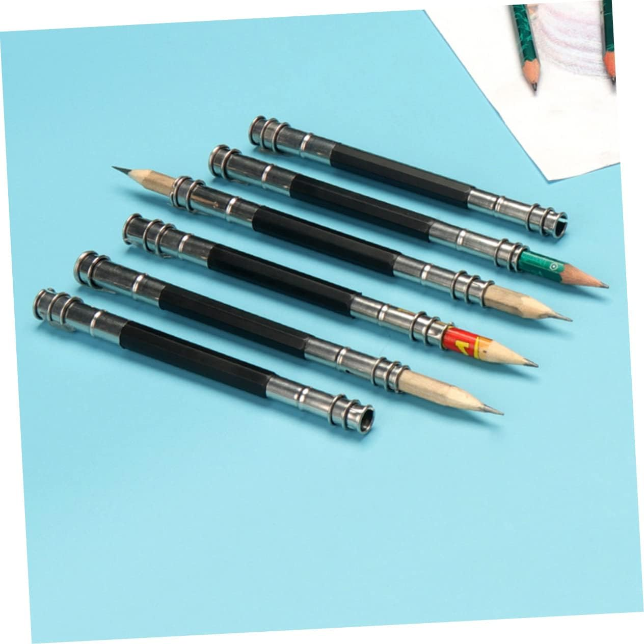 STOBOK 13Pcs Pencil Extender Baseboard Artist Pencil Holder Extender Floor Vents Pen Sleeve Extender Handy Crayon Extender Handy Pencil Holder Aluminum Alloy Double Head Art Supplies image number 6