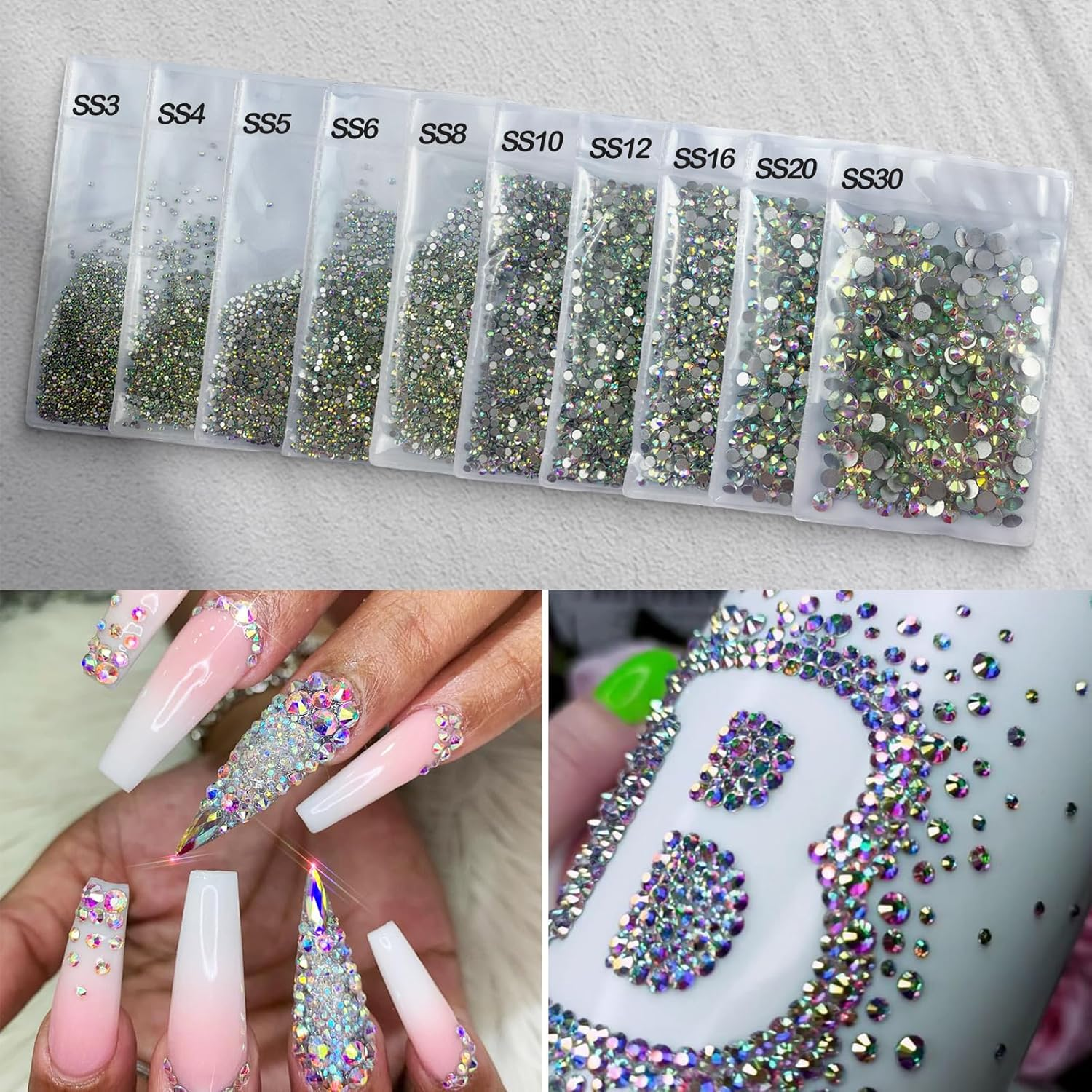 SS16 4Mm Rhinestones Nail Crystals AB Nail Art Rhinestones round Flatback Glass Gems Stones Beads for Nails Decoration Crafts Eye Makeup Clothes Shoes Vases Pack of 1440 Pieces image number 2