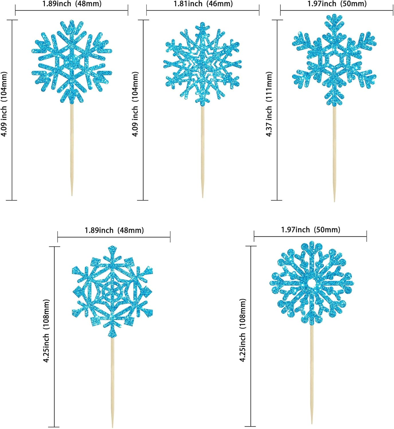 Gyufise 30Pcs Snowflake Cupcake Toppers Blue Glitter Winter Frozen Cupcake Picks Winter Wonderland Cake Decorations for Snowflake Winter Christmas Kids Birthday Party Supplies image number 2
