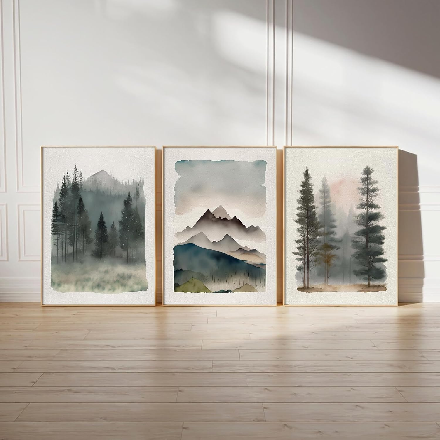 Mountain Forest Wall Art Decor Watercolor Landscape Canvas Pictures Natural Abstract Wall Art Painting Tree Forest Poster Prints Modern Artwork for Living Room Bedroom 12X16 Inch Unframed Set of 3 image number 2