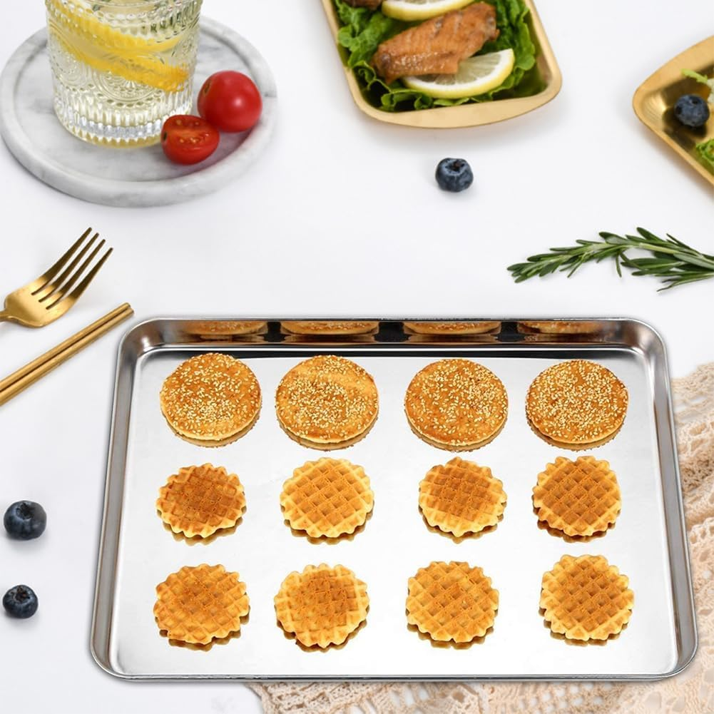 3PCS Large Baking Sheets,15.75X11.81X1.3Inch Stainless Steel Baking Pan Tray,Cookie Sheet Baking Sheet,Commercial Grade Professional Bakeware Oven Tray,Bakeware Oven Tray for Baking, Roasting image number 1