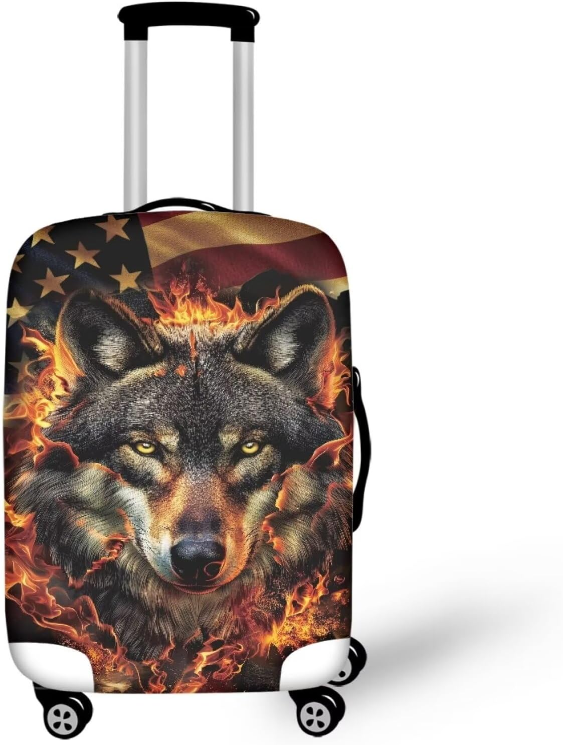 FOR U DESIGNS Luggage Cover Large Elastic Suitcase Cover Protector American Flag Wolf Print Luggage Case Cover Fit 18-21 Inch Travel Luggage Cover, American Flag Wolf, S(18"-21"Cover) image number 1