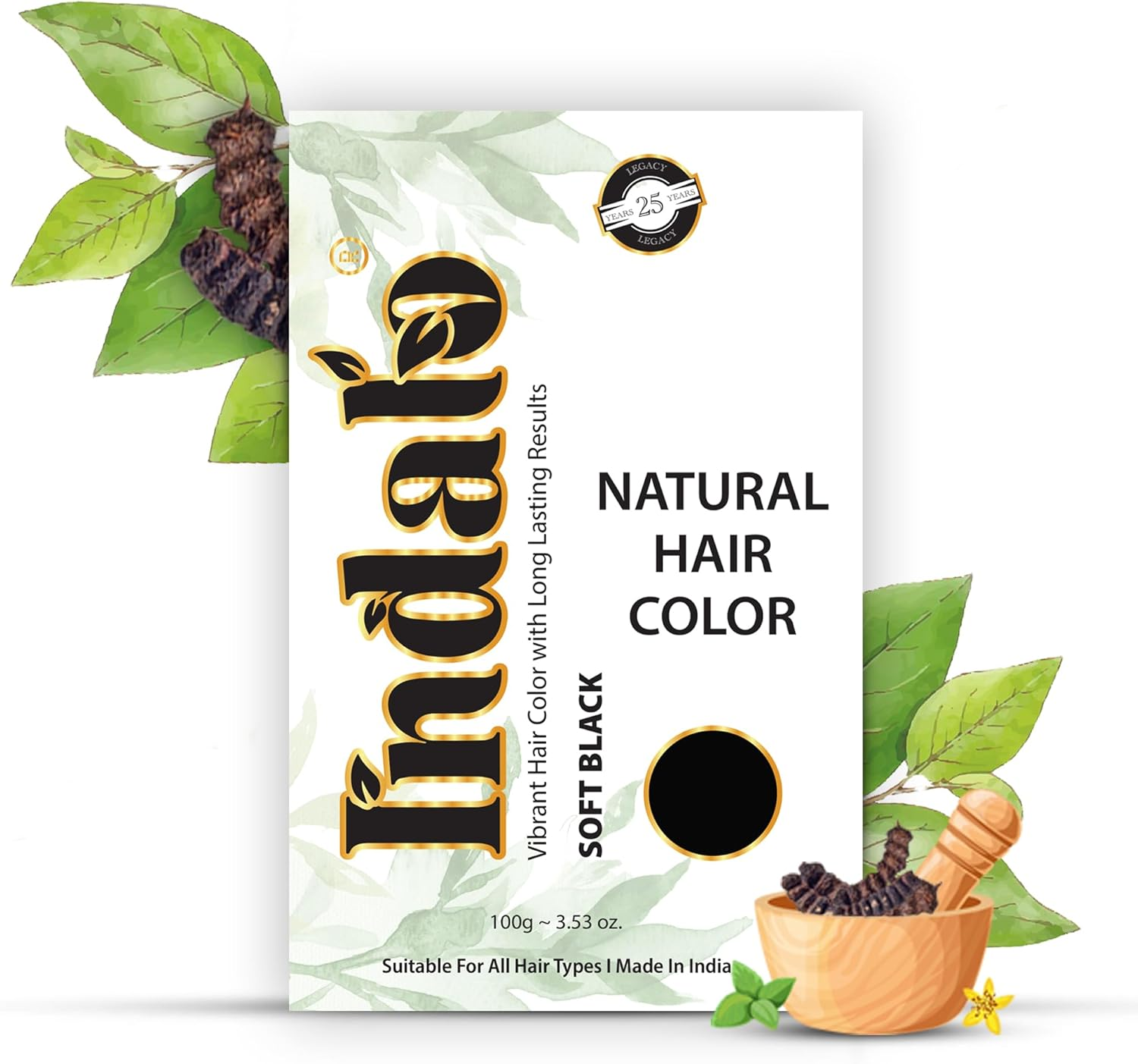 Indalo Natural Hair Color Soft Black | No Ammonia, No Paraben, No PPD, Soft Black Hair Color | Suitable for Men & Women (100G) image number 6