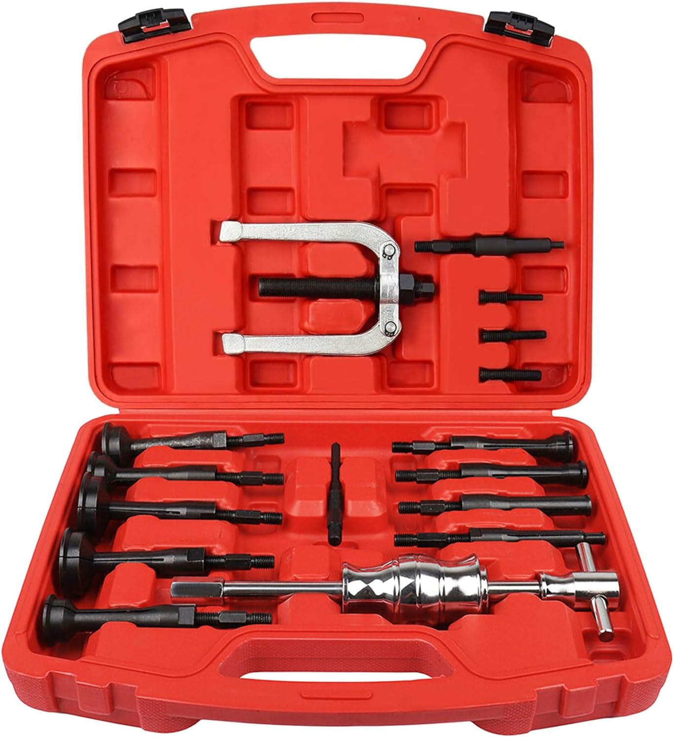 16PCS Blind Hole Bearing Puller Blind Hole Collet Bearing Race and Seal Puller Extractor Kit, Slide Hammer Pilot Insert Inner Internal Bearing Removal Tool Set for Wheel Bearings/Bushings, Red