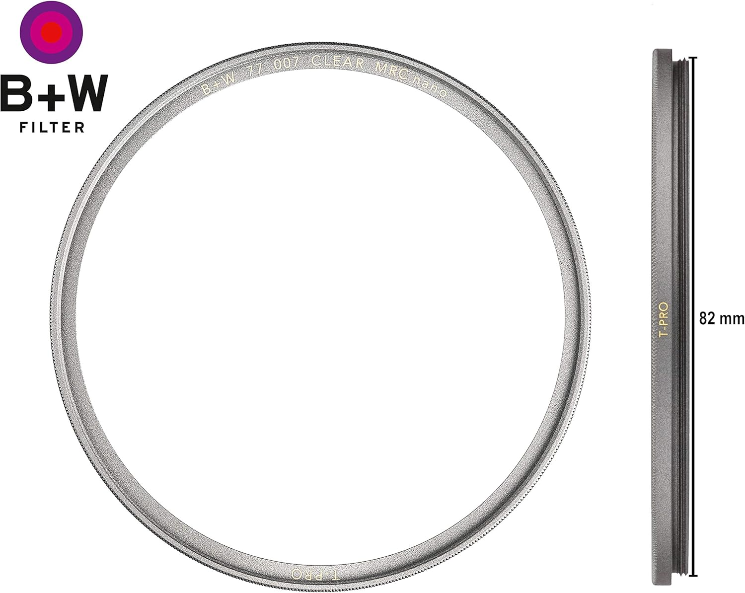 B+W 007 Protective Filter, Clear Filter (82 Mm, T-Pro, Titanium Finish, MRC Nano, 16X Coated, Super Slim, Premium) image number 1