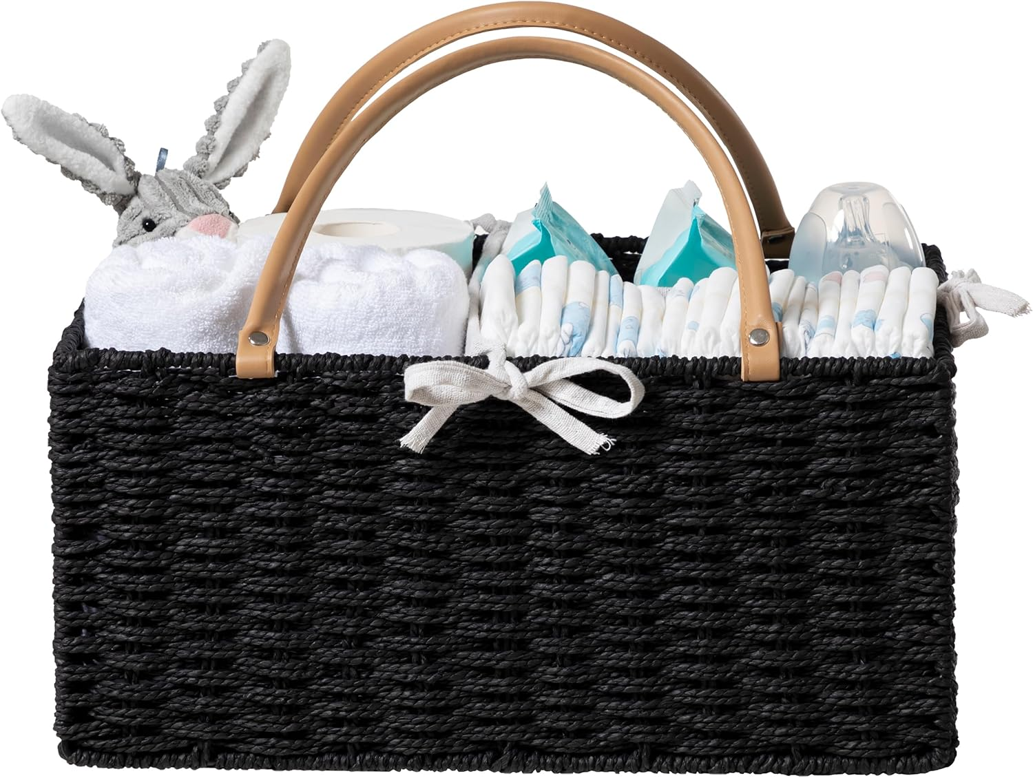 Hblife Large Baby Diaper Caddy Organizer, Paper Rope Storage Baskets Nursery Bin with Removable Divider, Portable Car Organizer for Diapers, Baby Shower Gifts, Newborn Essentials Must Haves