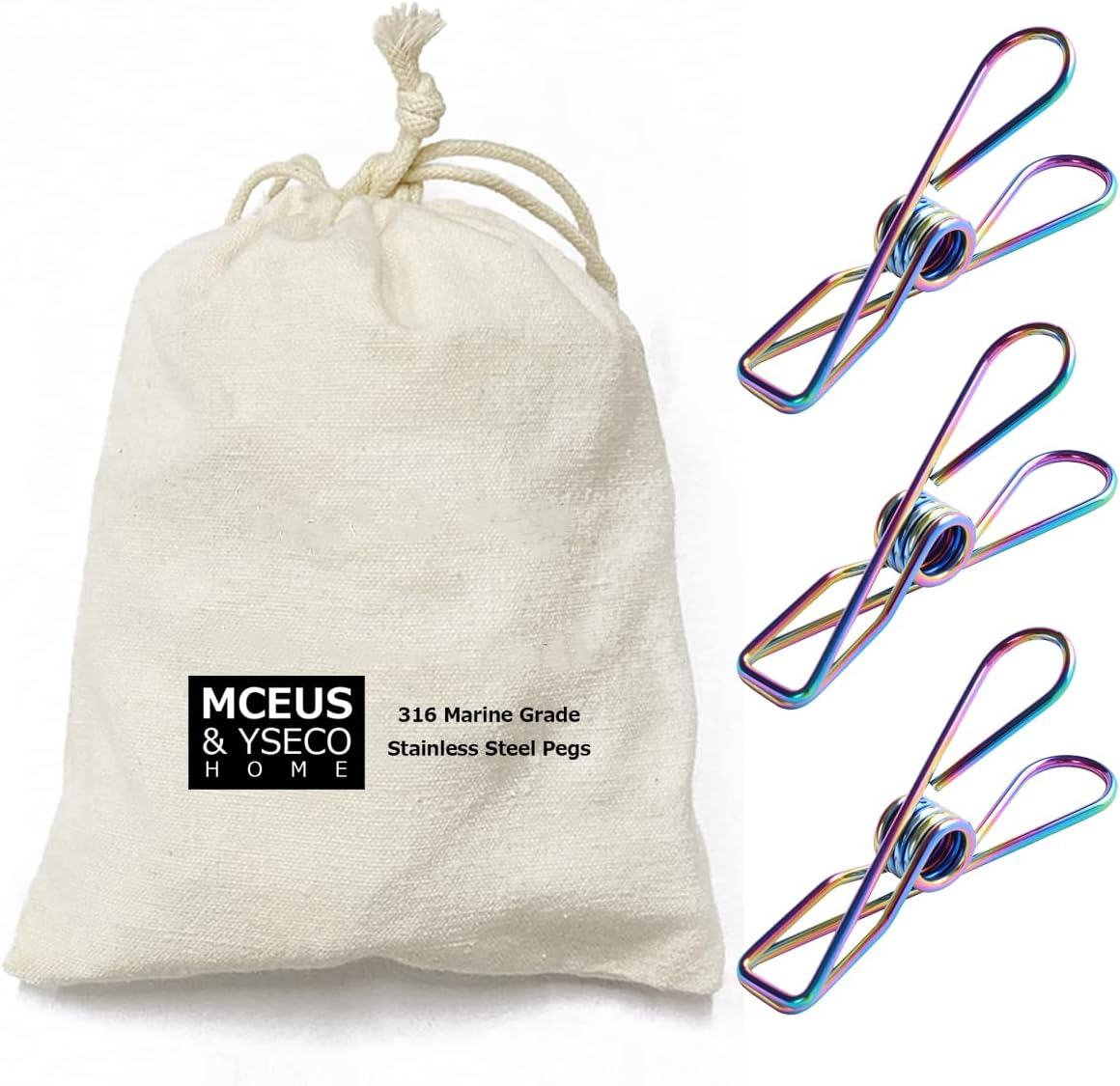 MCEUS Rainbow Colored Clothes Pegs 316 Marine Grade Stainless Steel Wire Clothes Pins Laundry Clips, 30 Pack with Storage Bag, Strong Clamp Metal Laundry Pegs for Hanging Clothes, Outdoor Clothesline image number 2