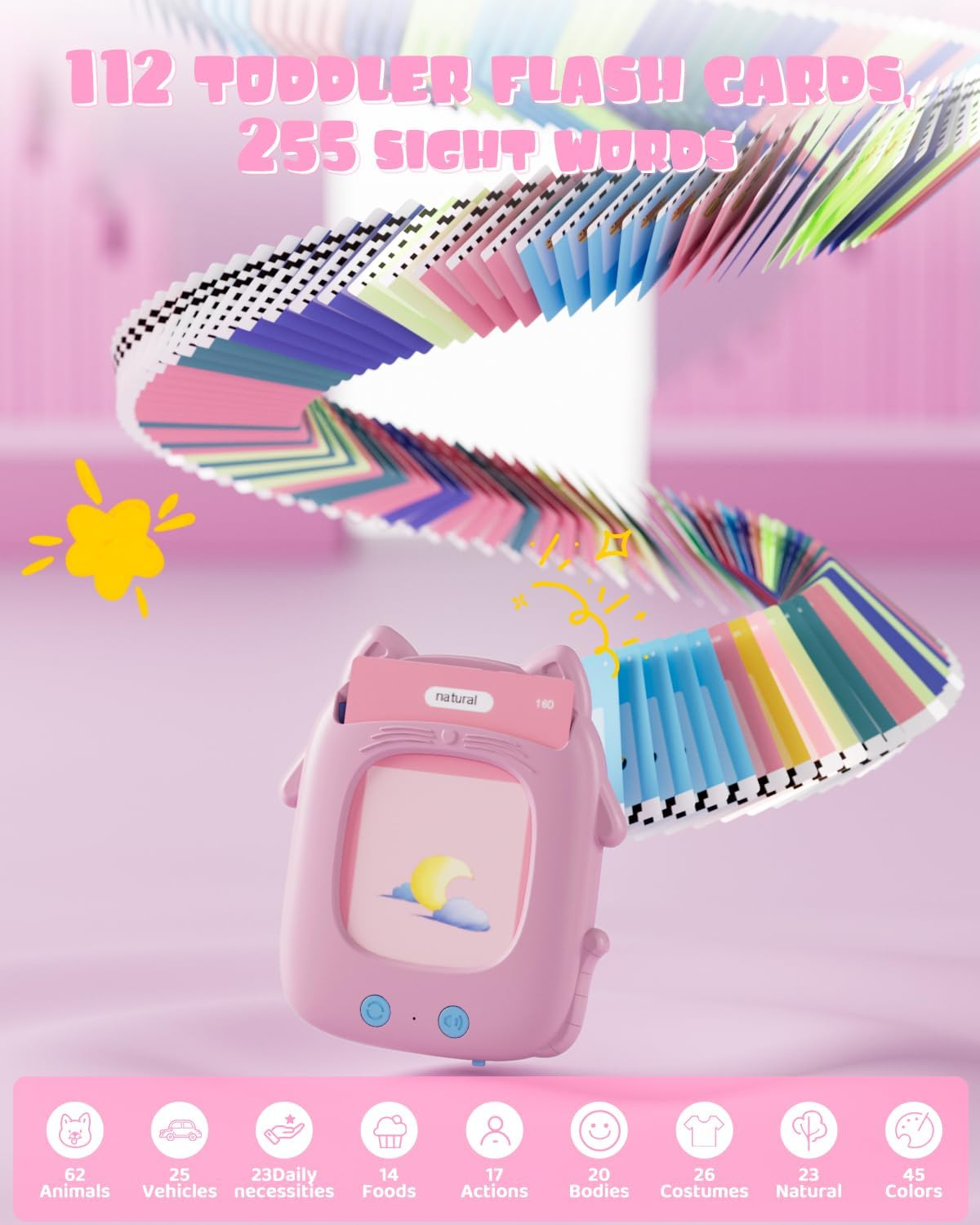 Micomlan Talking Flash Cards for Toddlers - 510 Sight Words Montessori Toys, Learning Educational Gifts, Autism Speech Therapy Toys for Age 2 3 4 5 Years Old Boys and Girls Birthday Gifts, Pink