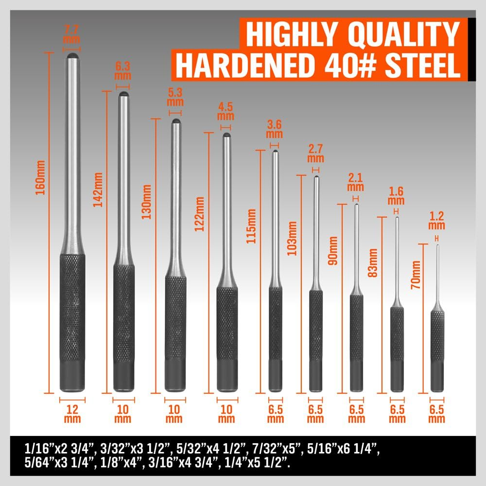 HORUSDY 9 Pieces Roll Pin Punch Set, Removing Repair Tool with Holder for Automotive, Watch Repair,Jewelry and Craft image number 3