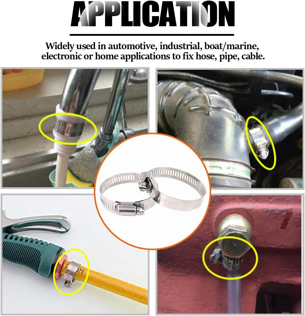 25-Pcs Adjustable [33 to 57Mm] Range Worm Gear Hose Clamp Fuel Line Clamp Assortment Kit for Plumbing - 304 Stainless Steel image number 2