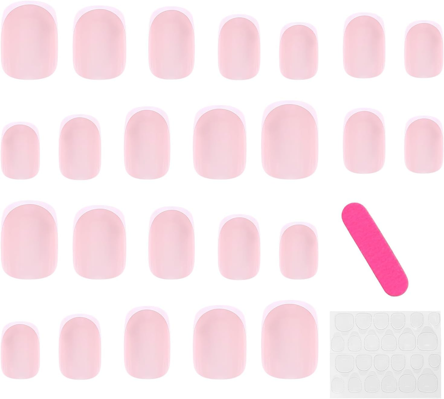 Teccfly 48 Pcs Acrylic French False Nails, Short Press on Nails French Tip - Nude Fake Nails with Jelly Adhesive Tabs, Easy DIY Stick on Nail Art for Women​ Girls,Ideal Choice for Christmas Parties