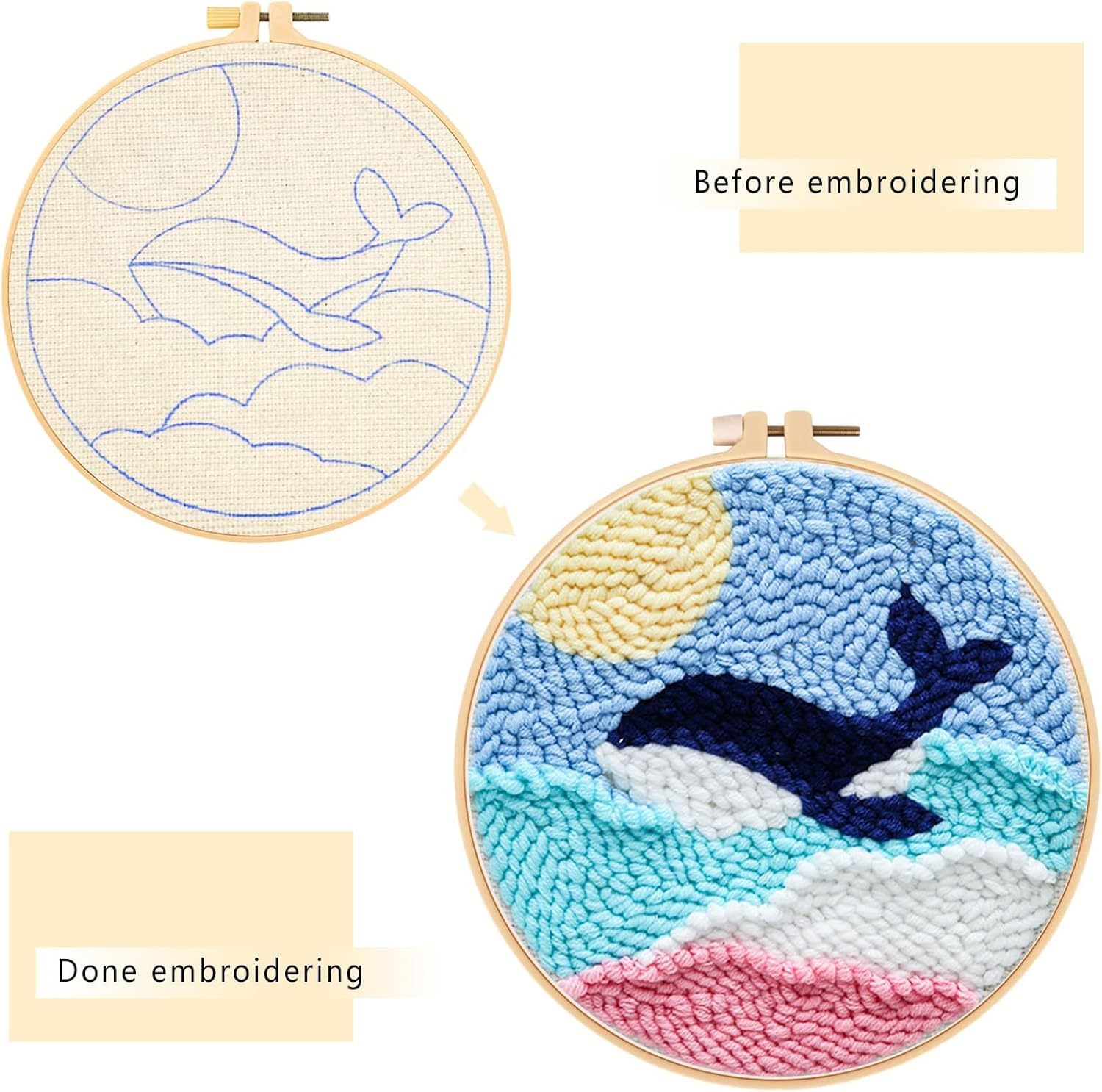 Punch Needle Kit with Whale Pattern Needle Punch Starter Kits for Beginners Handcraft DIY Embroidery Kit DIY Punch Craft for Kids Adults Craft Punch Hoop Kits With image number 4