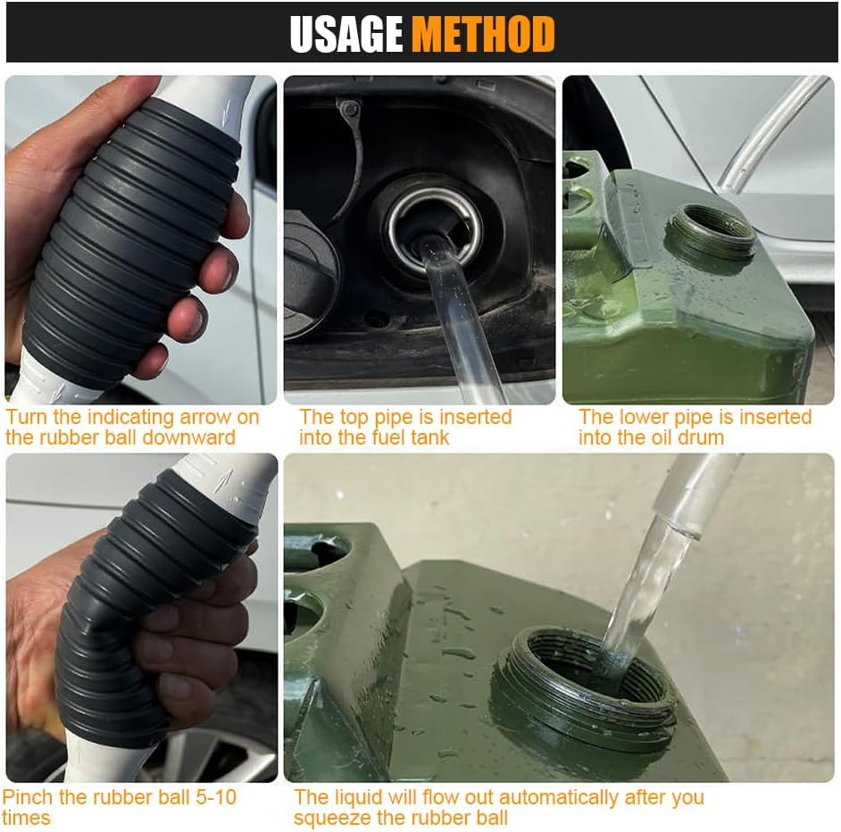 Multifunction Liquid Sucker Pump Siphon Pump for Gasoline Gas Oil Fuel Petrol Diesel Fluid Water Fish Tank, Manual Hand Pump Transfer Pump with Syphon Hose, Metal Buckles (3M) image number 1